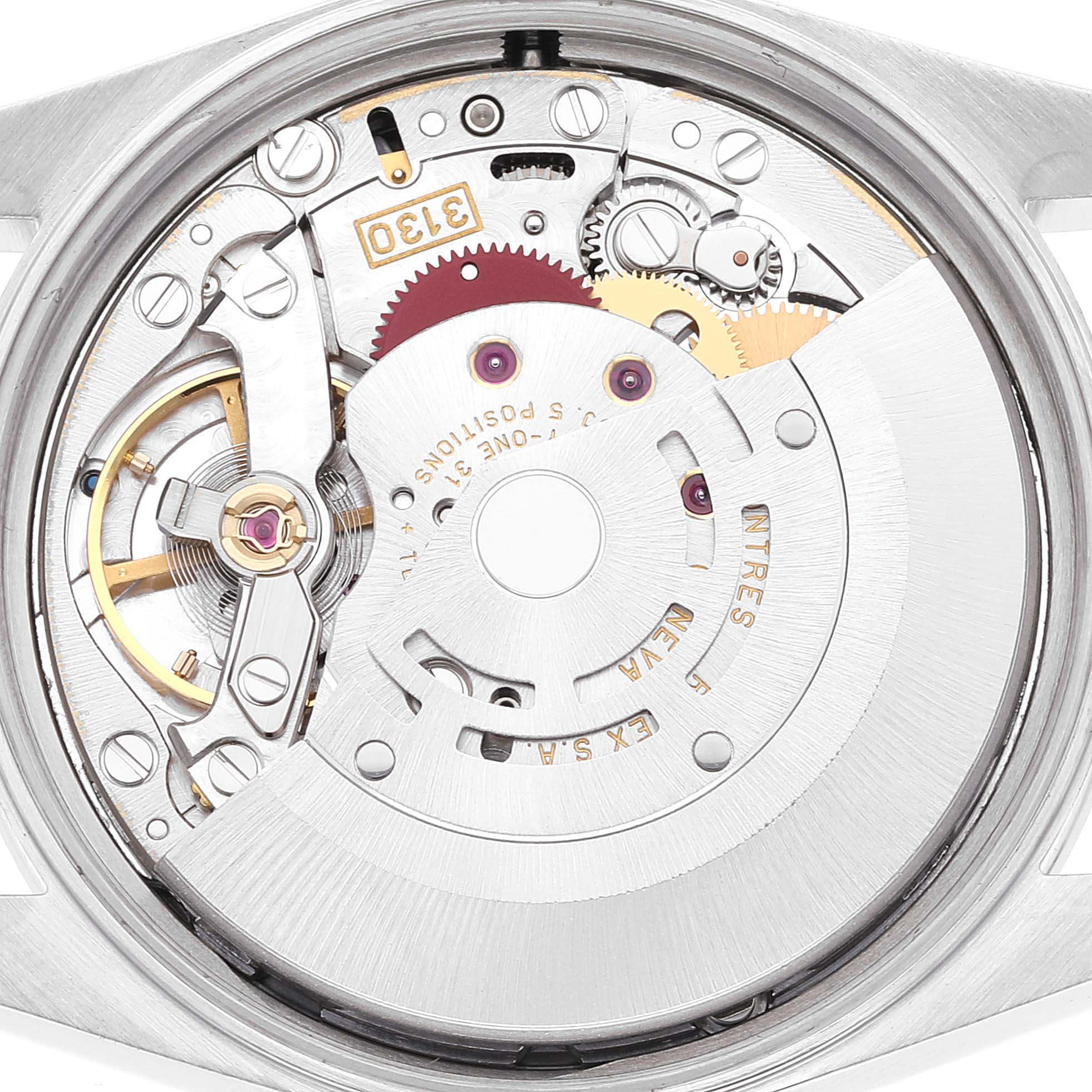 The image shows the internal mechanical movement of the Rolex Air-King 14000 Men's Stainless Steel Black Dial 14000 Men's Stainless Steel Black Dial watch from a direct top view.