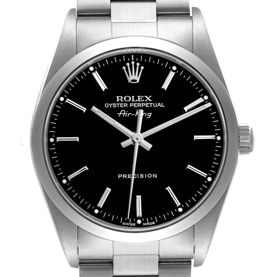 Rolex Air King 34mm Black Dial Smooth Bezel Steel Mens Watch 14000 Box Papers SwissWatchExpo