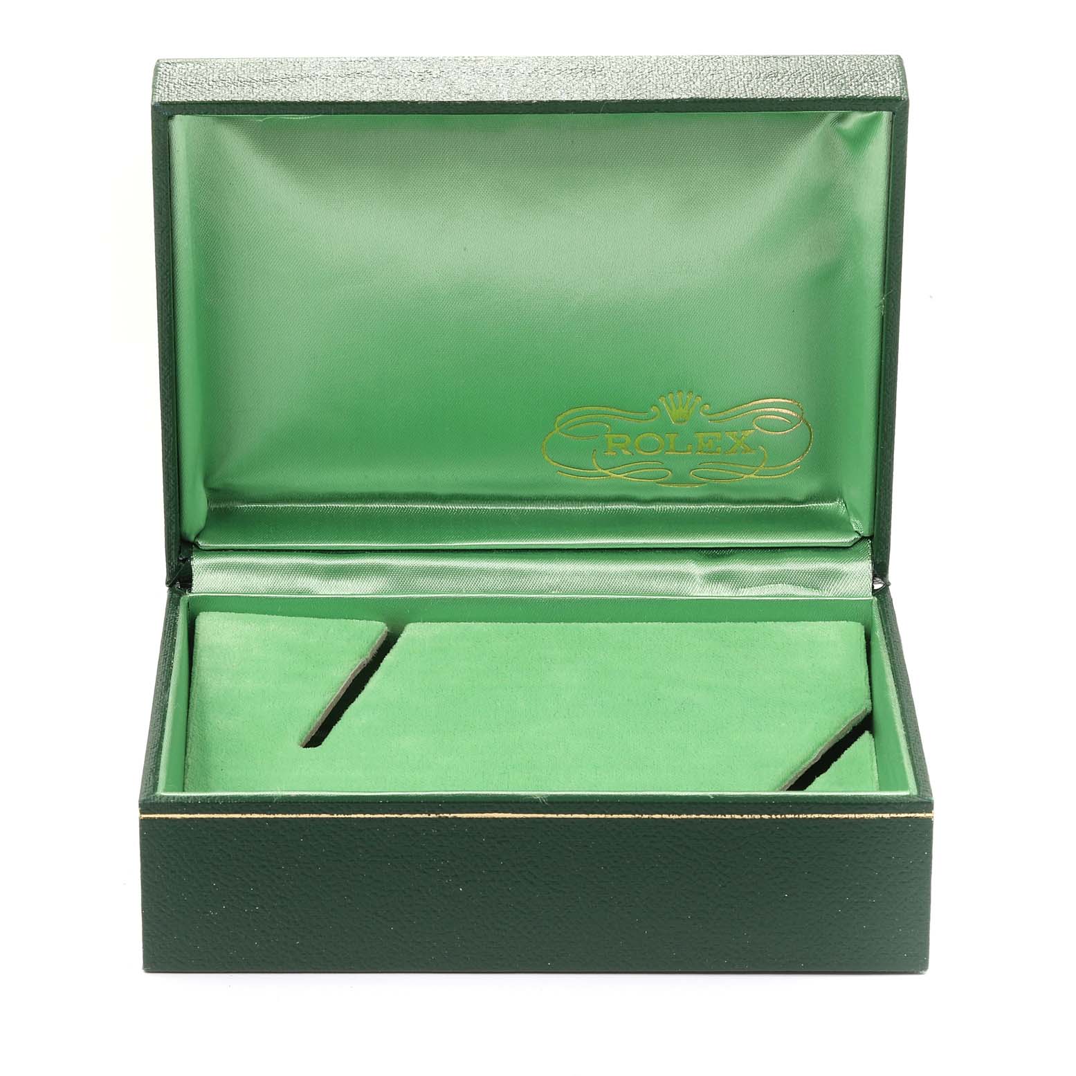 The image shows an open green watch box with the Rolex logo, part of the Vintage Collection by Rolex.