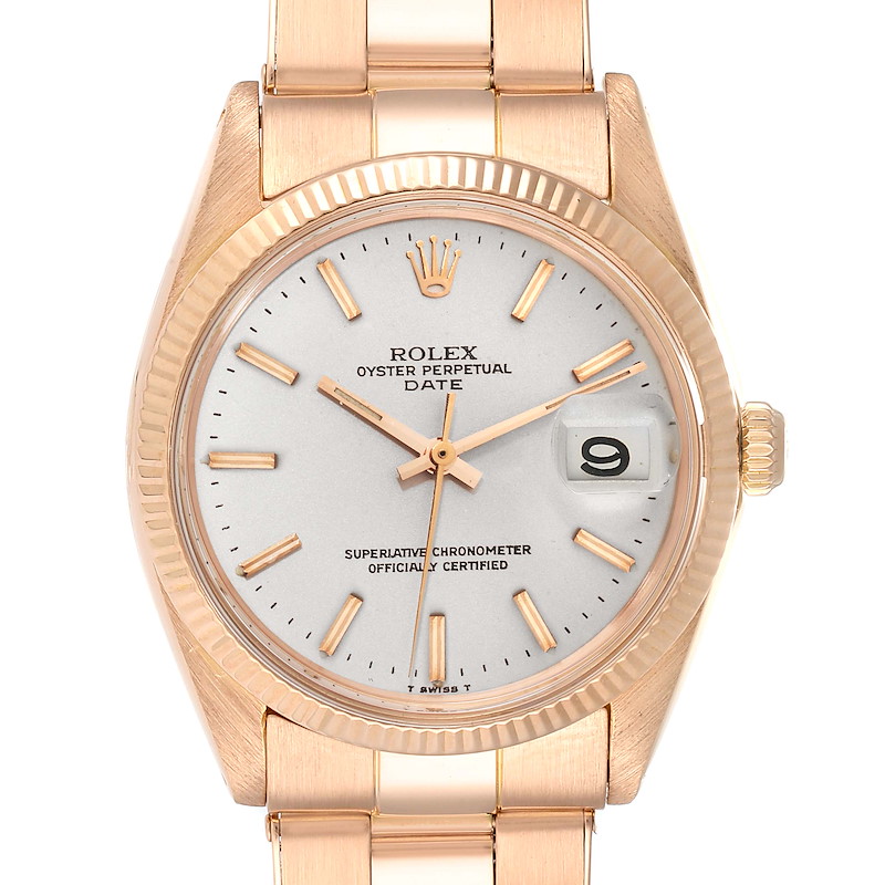 Rolex Date 18K Rose Gold Oyster Bracelet Vintage Mens Watch 1503 SwissWatchExpo