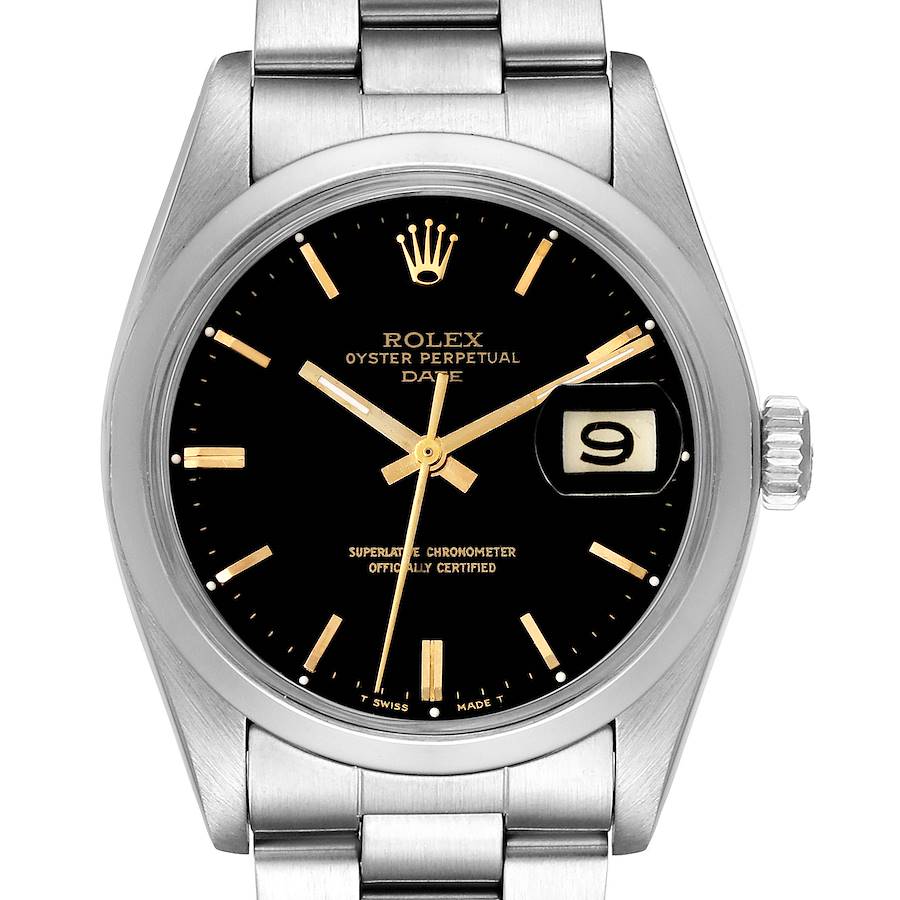 Rolex Date Black Dial Vintage Steel Mens Watch 1500 SwissWatchExpo