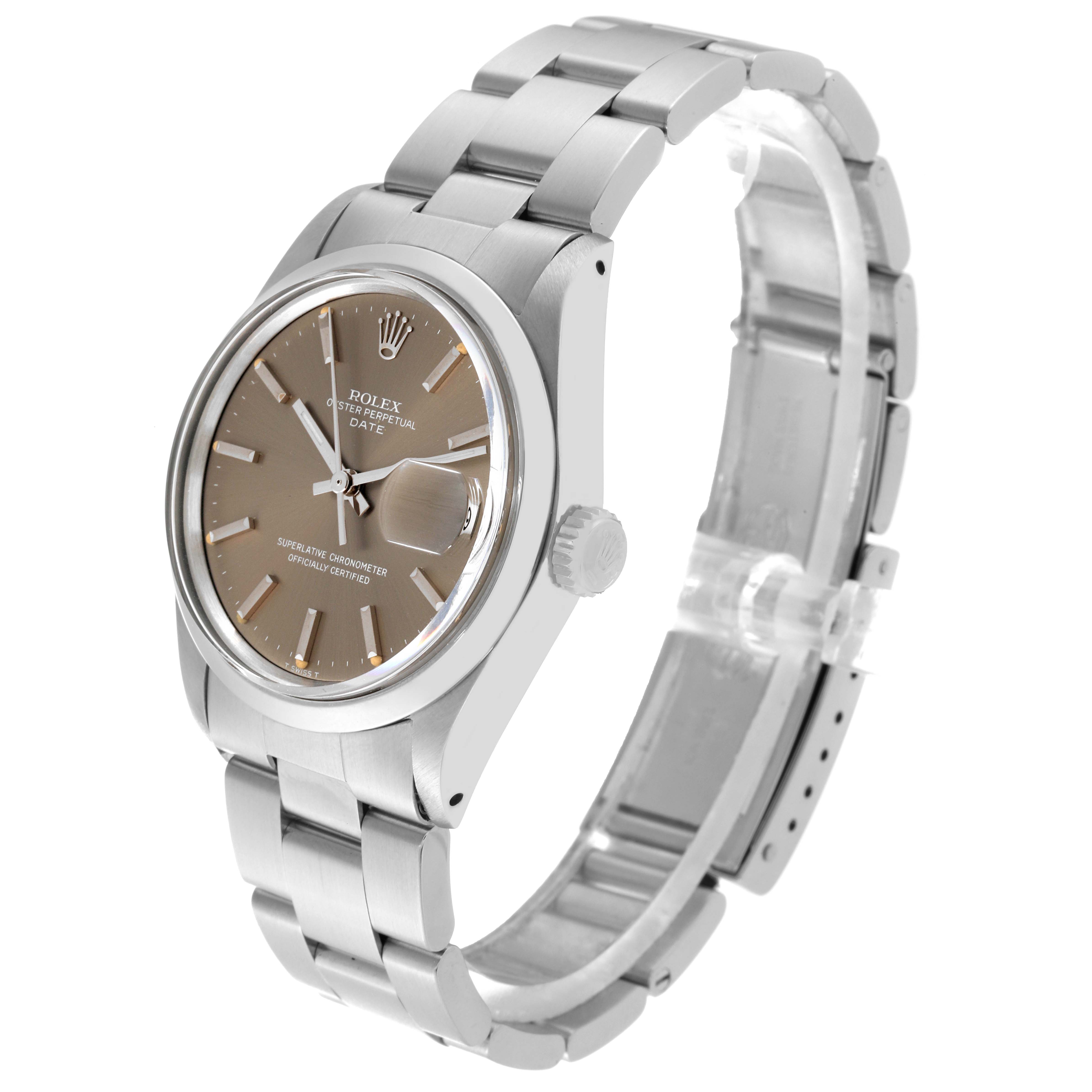 The image shows a Rolex Vintage Collection 1500 Men's Stainless Steel Brown Dial 1500 Men's Stainless Steel Brown Dial watch model at a three-quarter angle, highlighting the dial, bezel, crown, and bracelet.