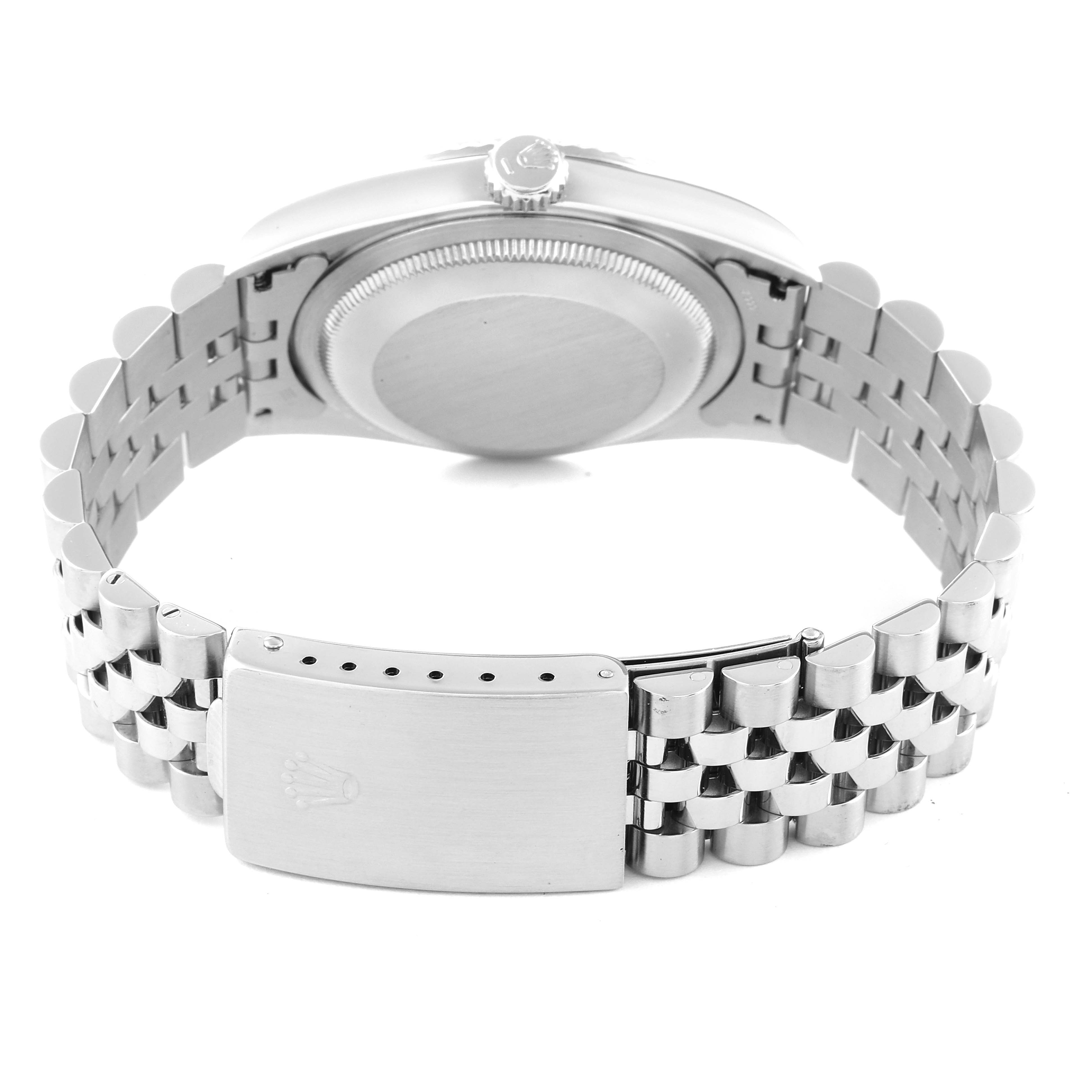 The image shows the back and bracelet of a Rolex Datejust 16234 Men's Stainless Steel Black Dial 16234 Men's Stainless Steel Black Dial watch, highlighting the clasp and caseback.