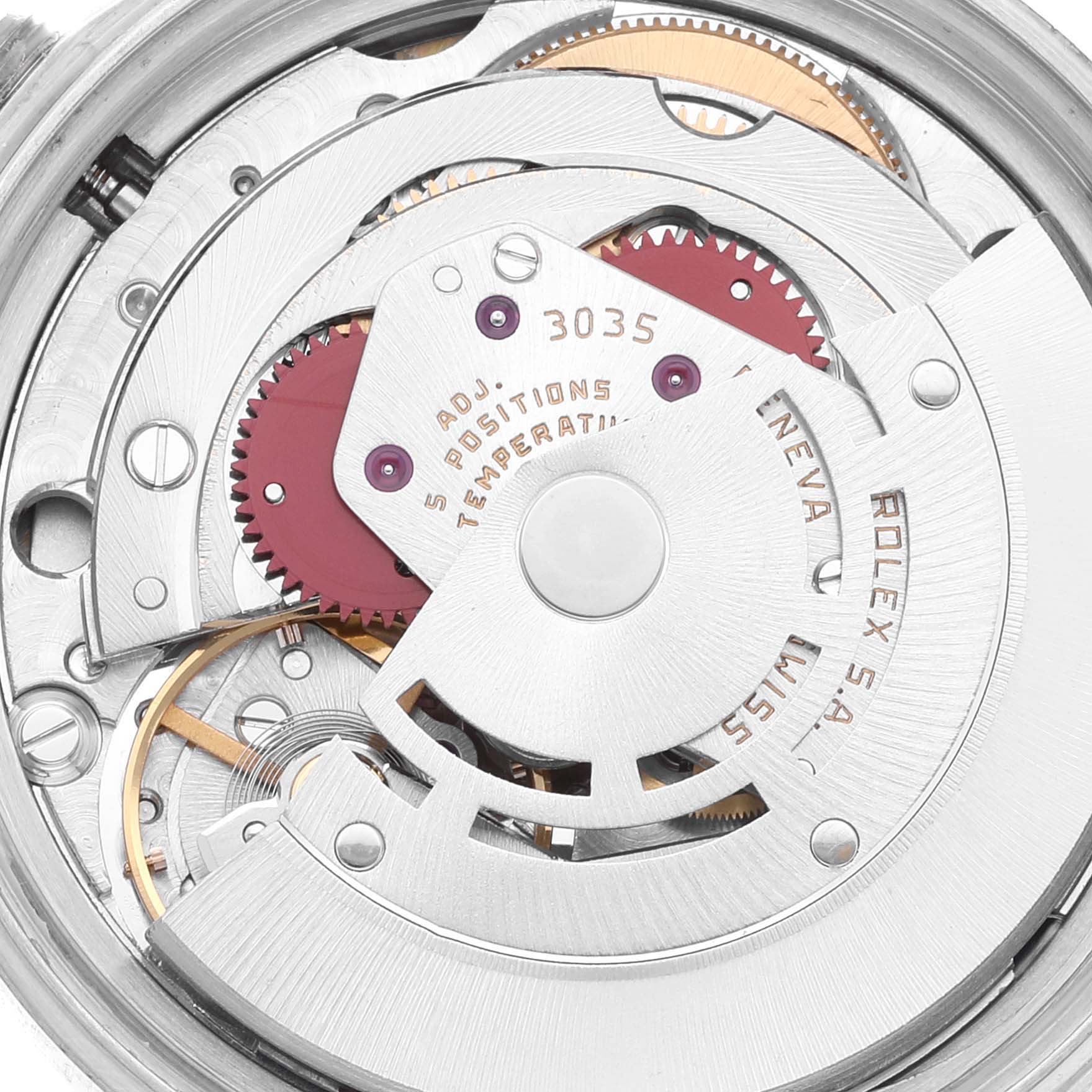 This image shows the movement mechanism of the Rolex Vintage Collection 16013 Men's Steel and Gold (two tone) Black Dial 16013 Men's Steel and Gold (two tone) Black Dial watch from a back, close-up angle.