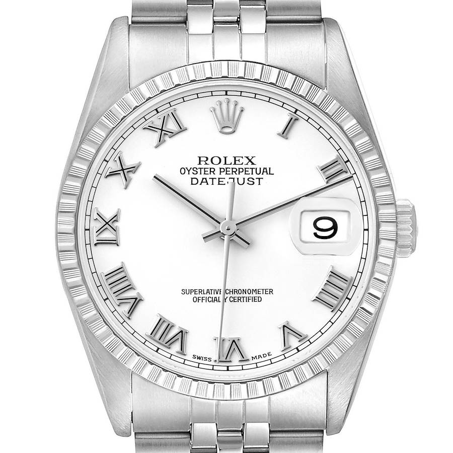 Rolex Datejust 36 White Roman Dial Steel Mens Watch 16220 Box Papers SwissWatchExpo