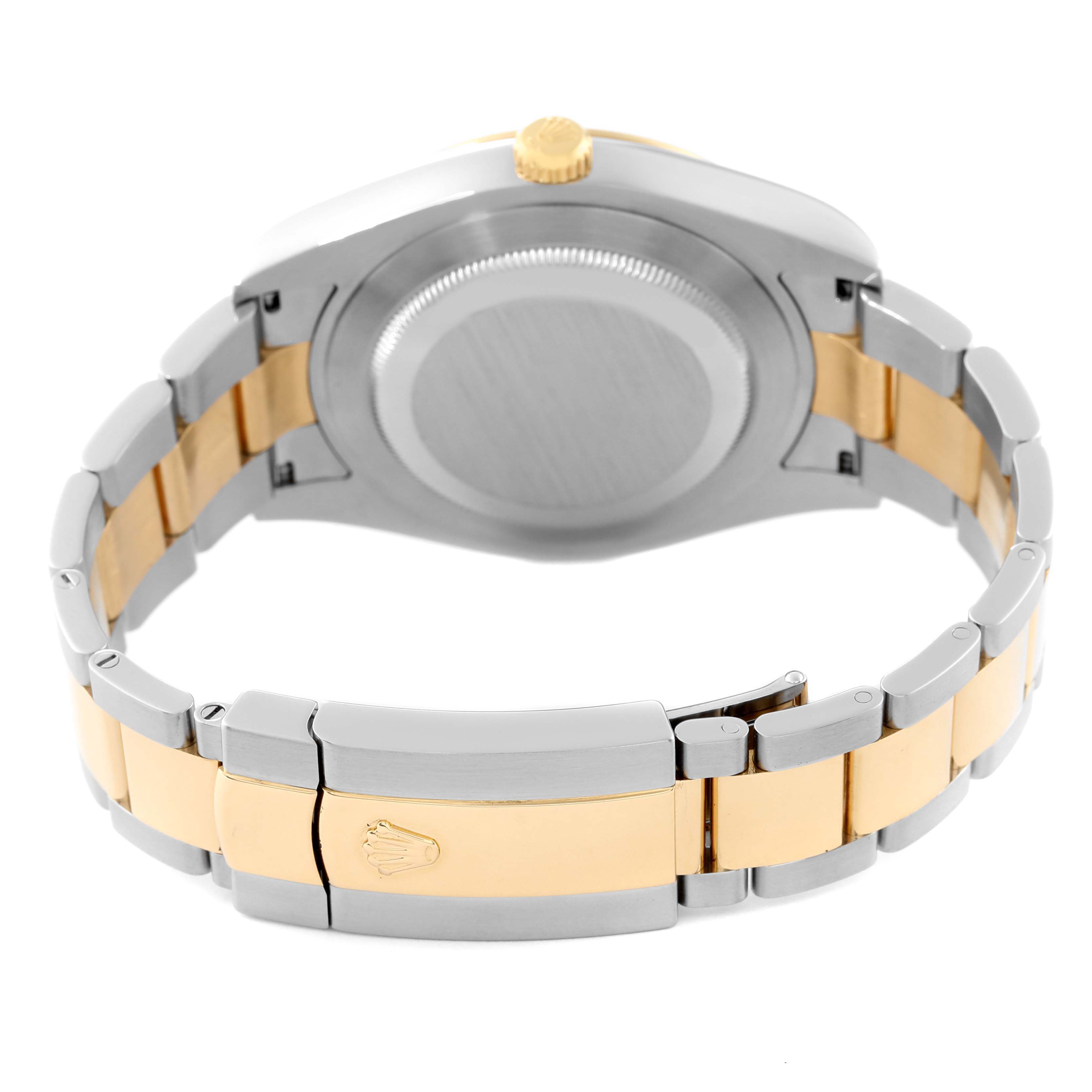 The image shows the back of the Rolex Datejust 41 116333 Men's Steel and Gold (two tone) Grey Dial 116333 Men's Steel and Gold (two tone) Grey Dial watch, highlighting the case back, crown, and two-tone bracelet with the clasp.