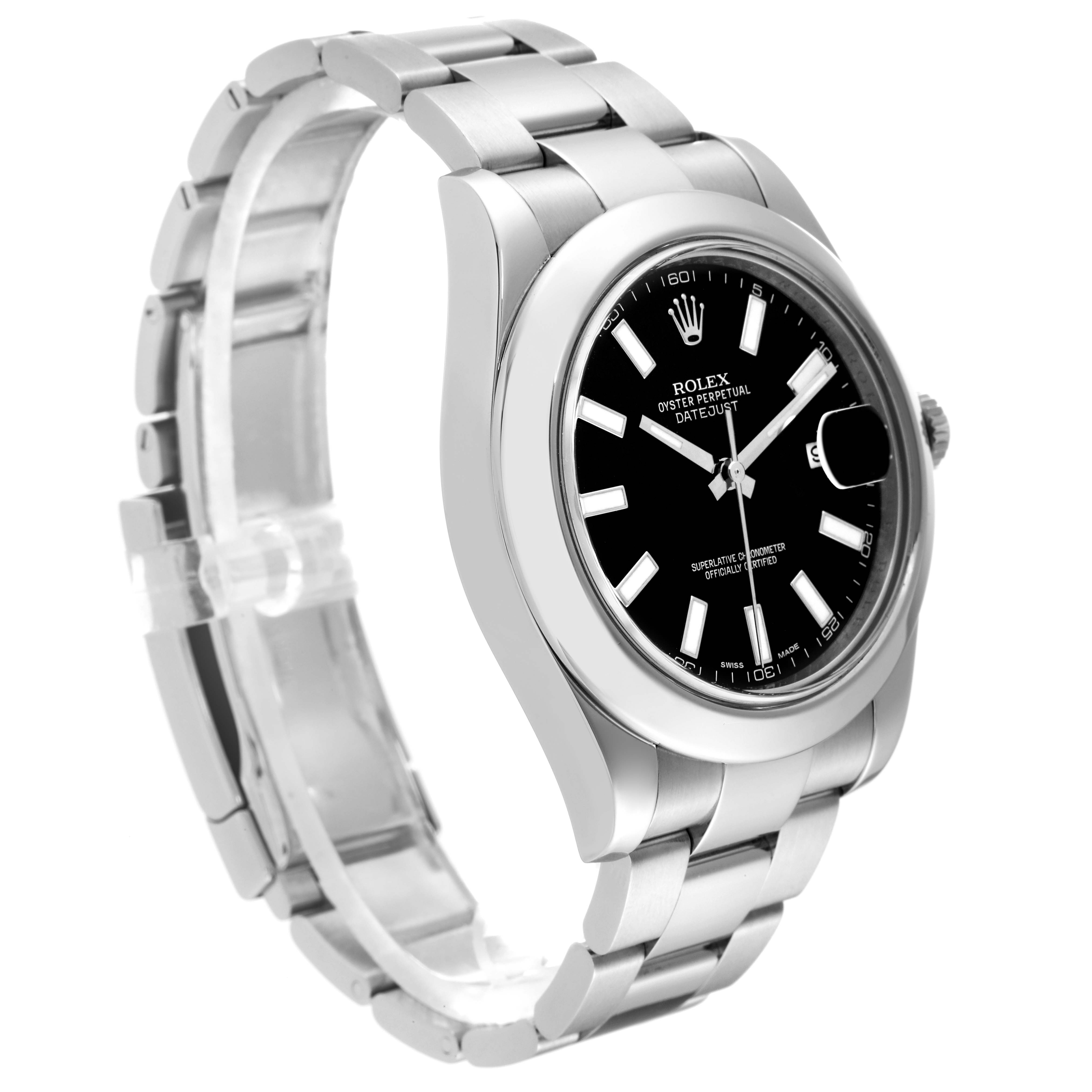 The Rolex Datejust 41 116300 Men's Stainless Steel Black Dial 116300 Men's Stainless Steel Black Dial is shown at an angled view highlighting the face, bezel, and bracelet.