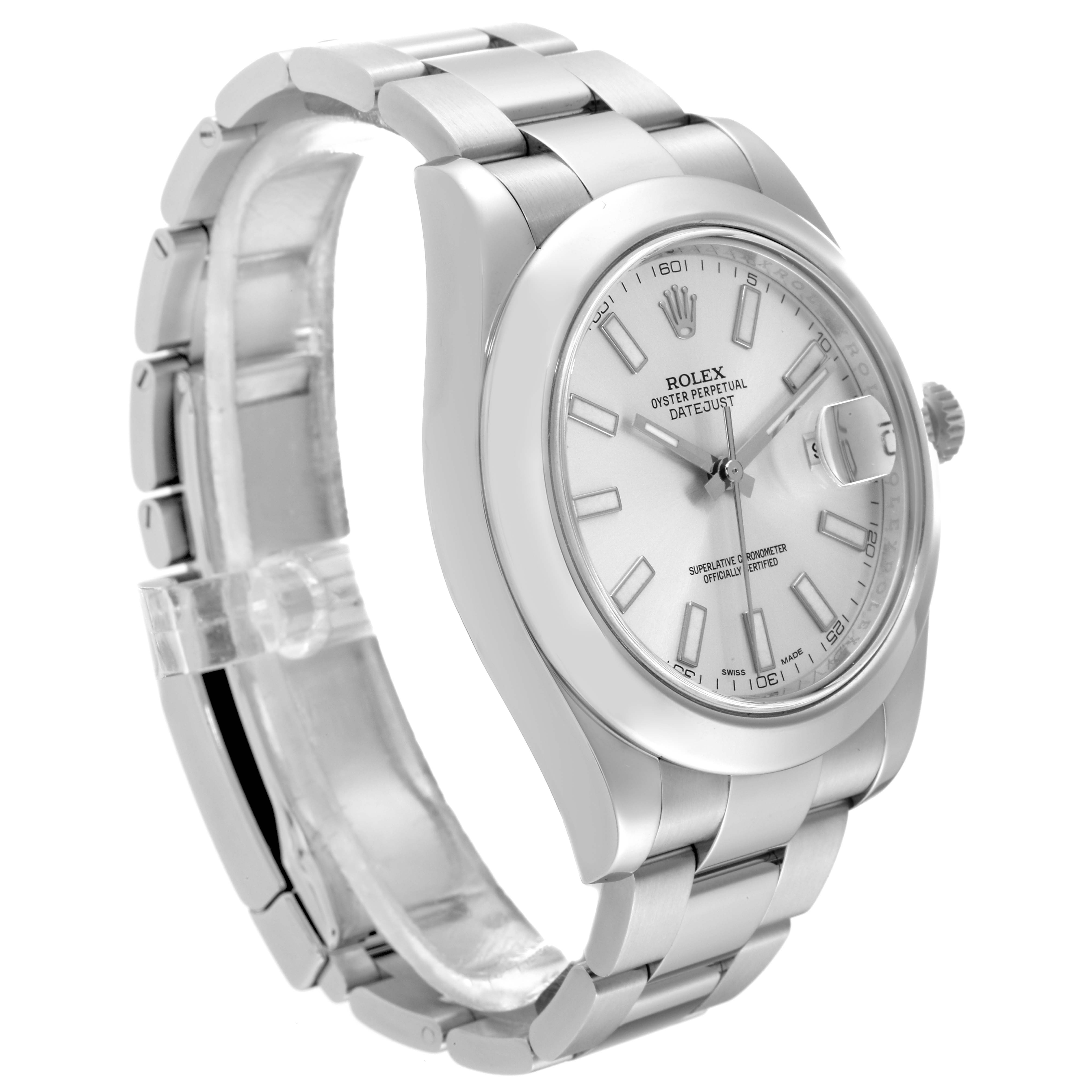 The Rolex Datejust 41 116300 Men
s Stainless Steel Silver Dial 116300 Men
s Stainless Steel Silver Dial is shown at a three-quarter angle featuring the watch face, crown, and stainless steel bracelet.