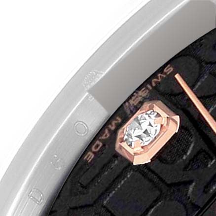 The image shows a close-up of a Rolex Mid-Size 178241 Women's Steel and Gold (two tone) Black Dial 178241 Women's Steel and Gold (two tone) Black Dial watch, focusing on a diamond hour marker and partial bezel.