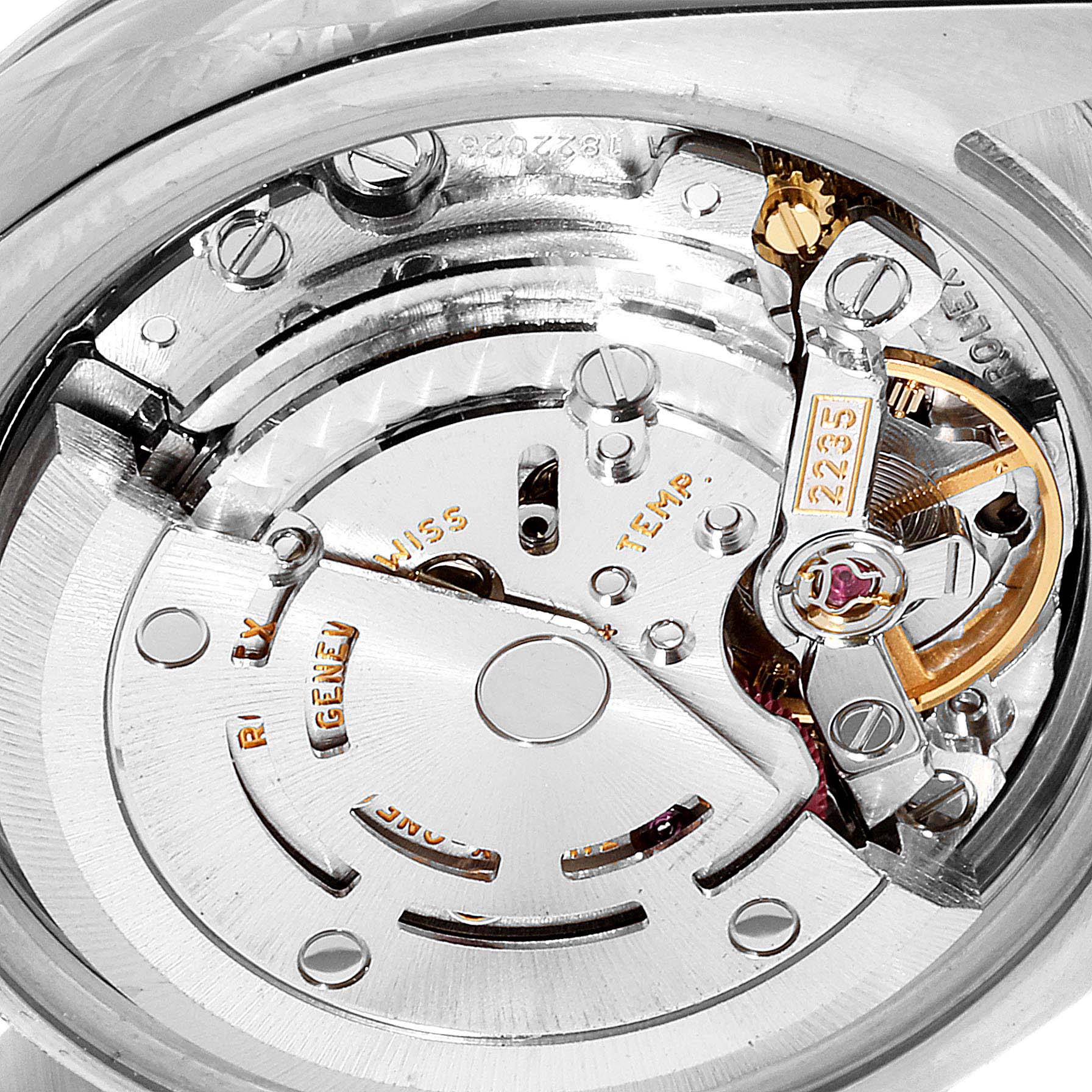 The image shows a detailed view of the Rolex Datejust 179174 Women's Stainless Steel Black Dial 179174 Women's Stainless Steel Black Dial model's internal mechanical movement from the back angle.