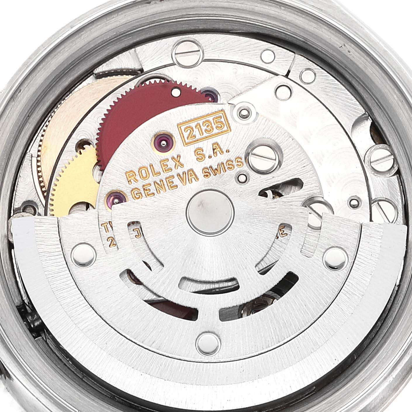 The image shows the internal movement mechanism of a Rolex Datejust 69174 Women's Stainless Steel Silver Dial 69174 Women's Stainless Steel Silver Dial watch viewed from the back.