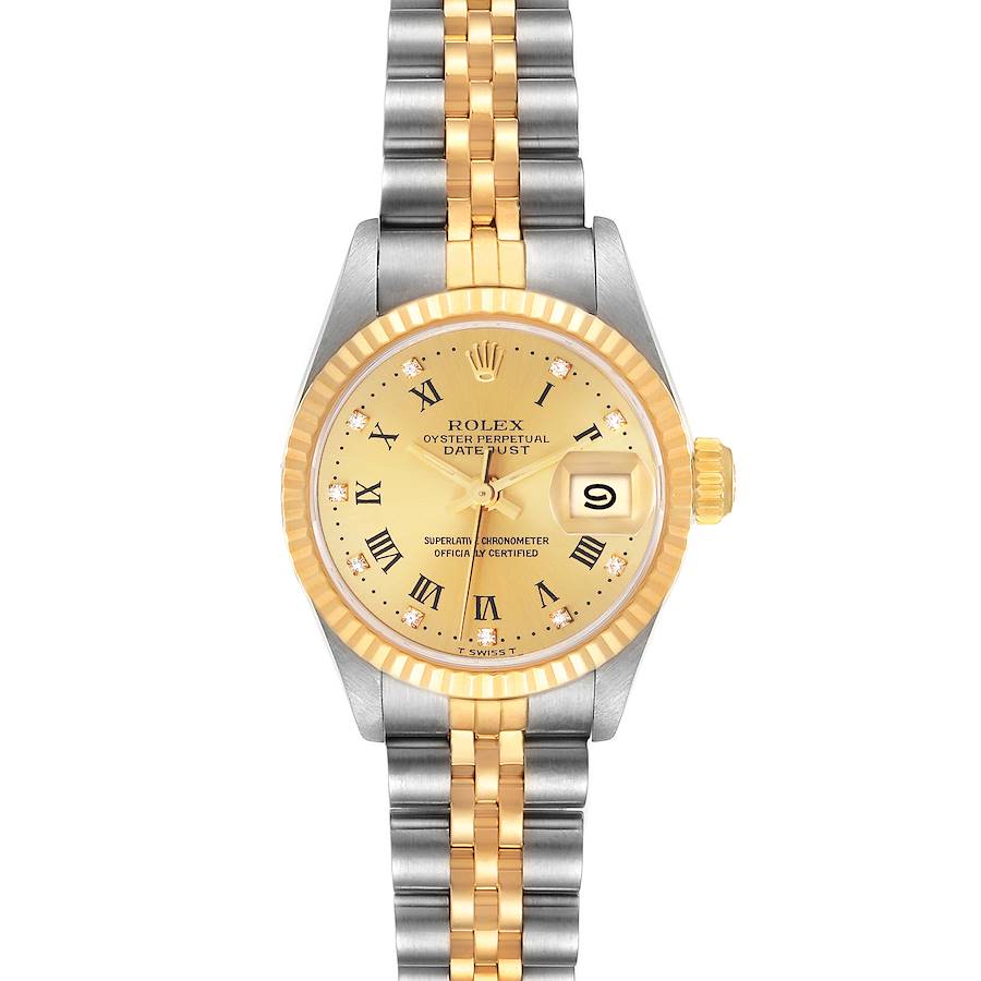Rolex Datejust Steel Yellow Gold Champagne Diamond Dial Watch 69173 Box Papers SwissWatchExpo