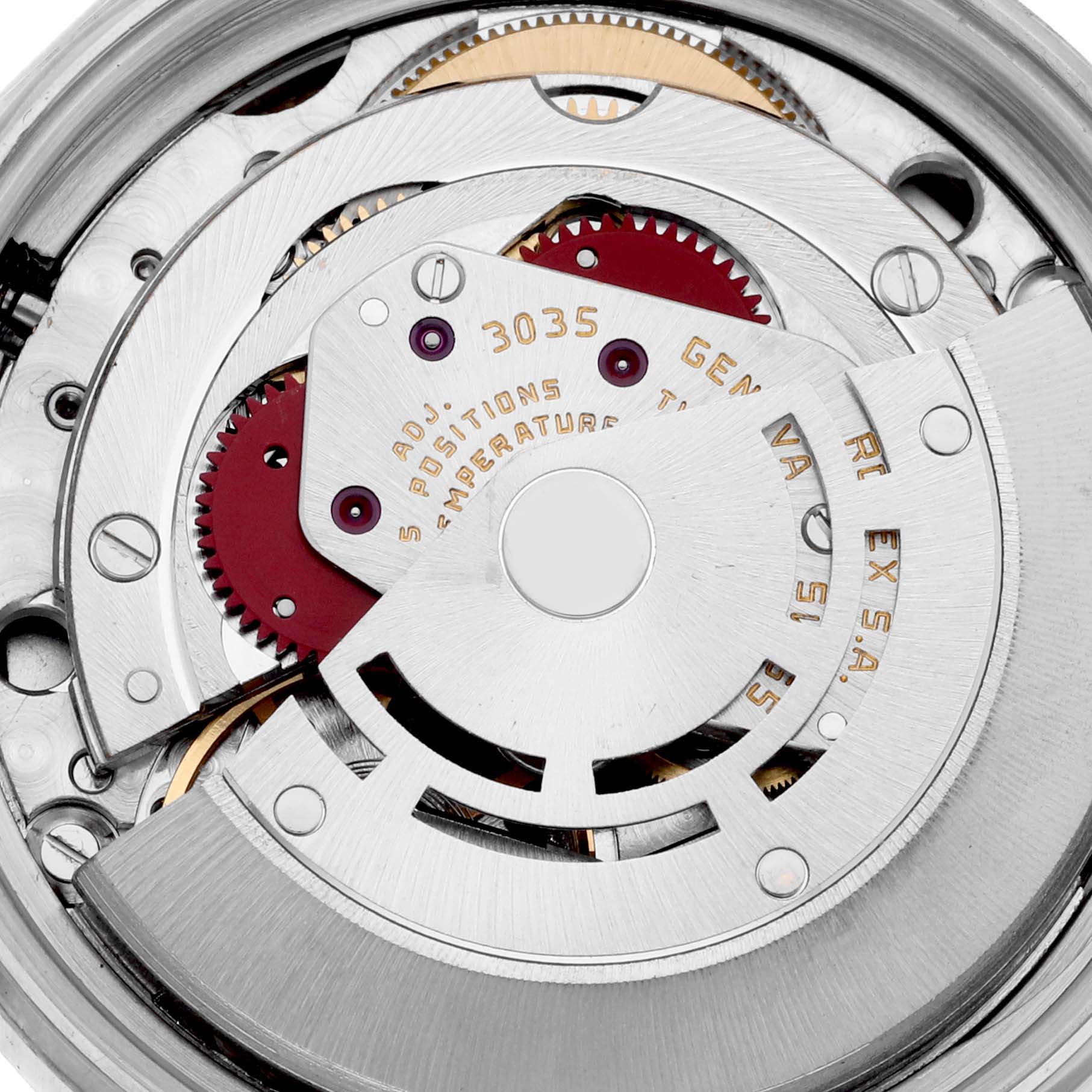 This image shows the internal mechanical movement of a Rolex Vintage Collection 16013 Men's Steel and Gold (two tone) Silver Dial 16013 Men's Steel and Gold (two tone) Silver Dial model at a close-up angle.