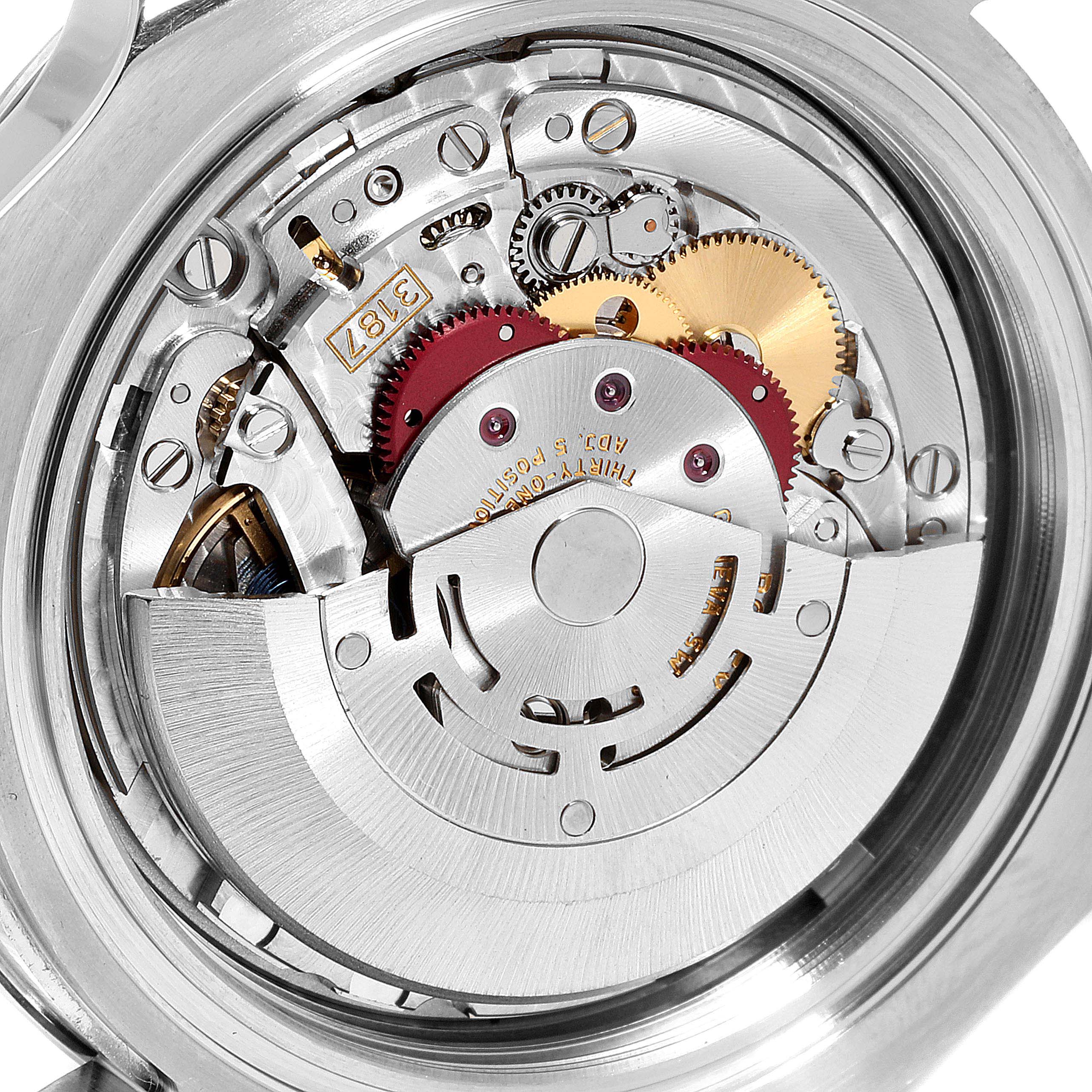 This image shows the intricate internal movement and gears of a Rolex Explorer 216570 Men
s Stainless Steel Black Dial 216570 Men
s Stainless Steel Black Dial model watch, viewed from the back.