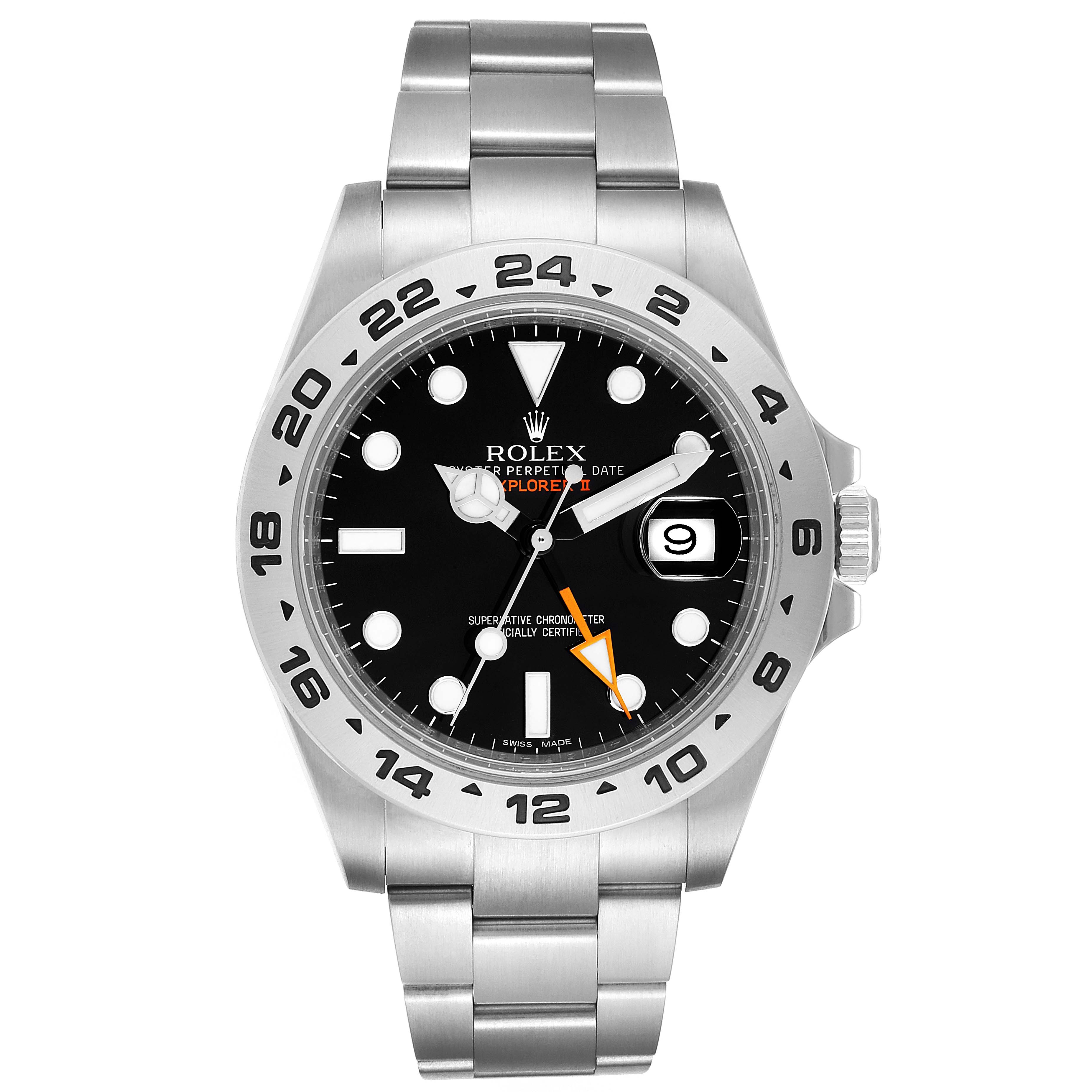 The image shows a front view of a Rolex Explorer 216570 Men
s Stainless Steel Black Dial 216570 Men
s Stainless Steel Black Dial model watch, featuring its bracelet, bezel, dial, and date display.