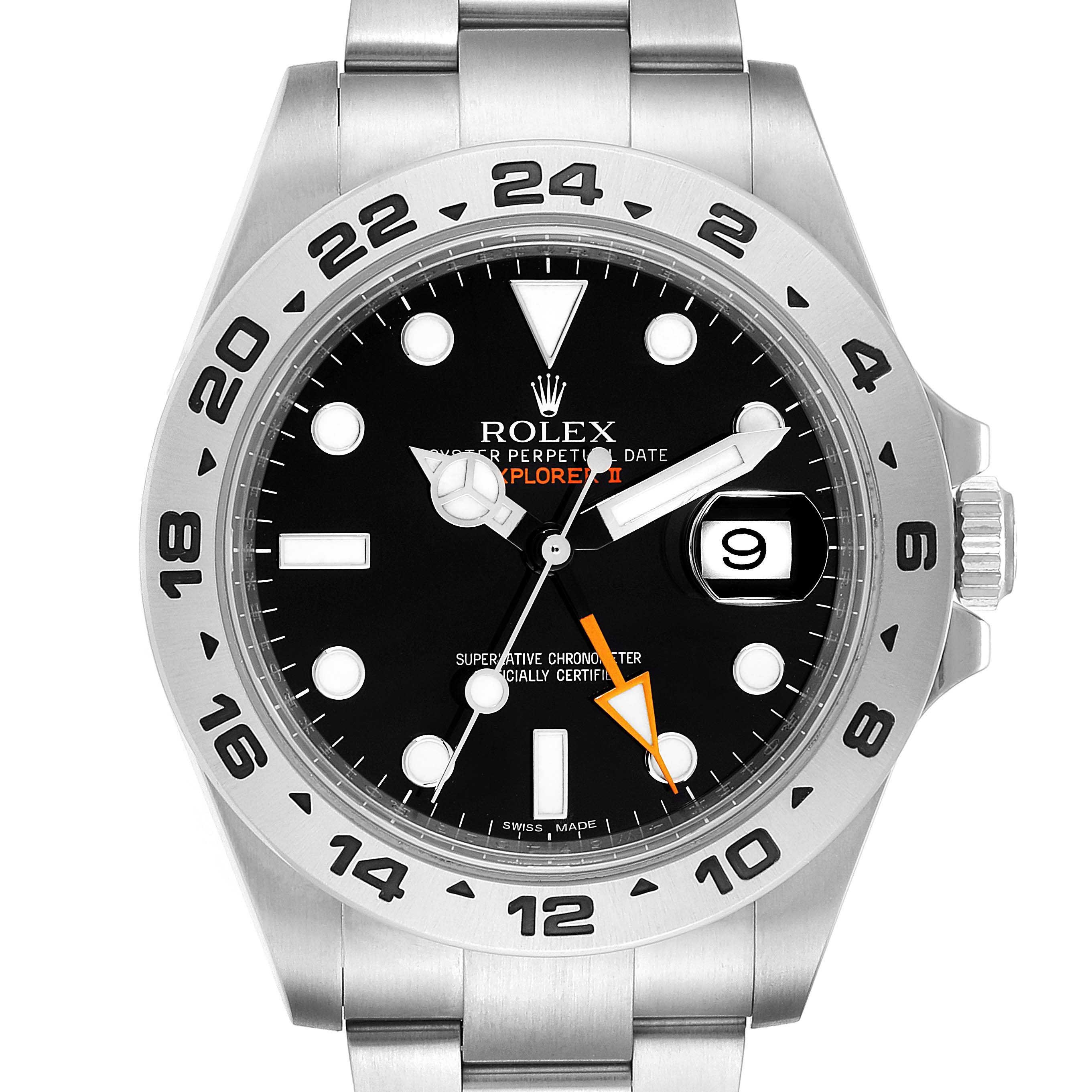 The image shows a front view of the Rolex Explorer 216570 Men
s Stainless Steel Black Dial 216570 Men
s Stainless Steel Black Dial watch, highlighting the dial, bezel, and bracelet.