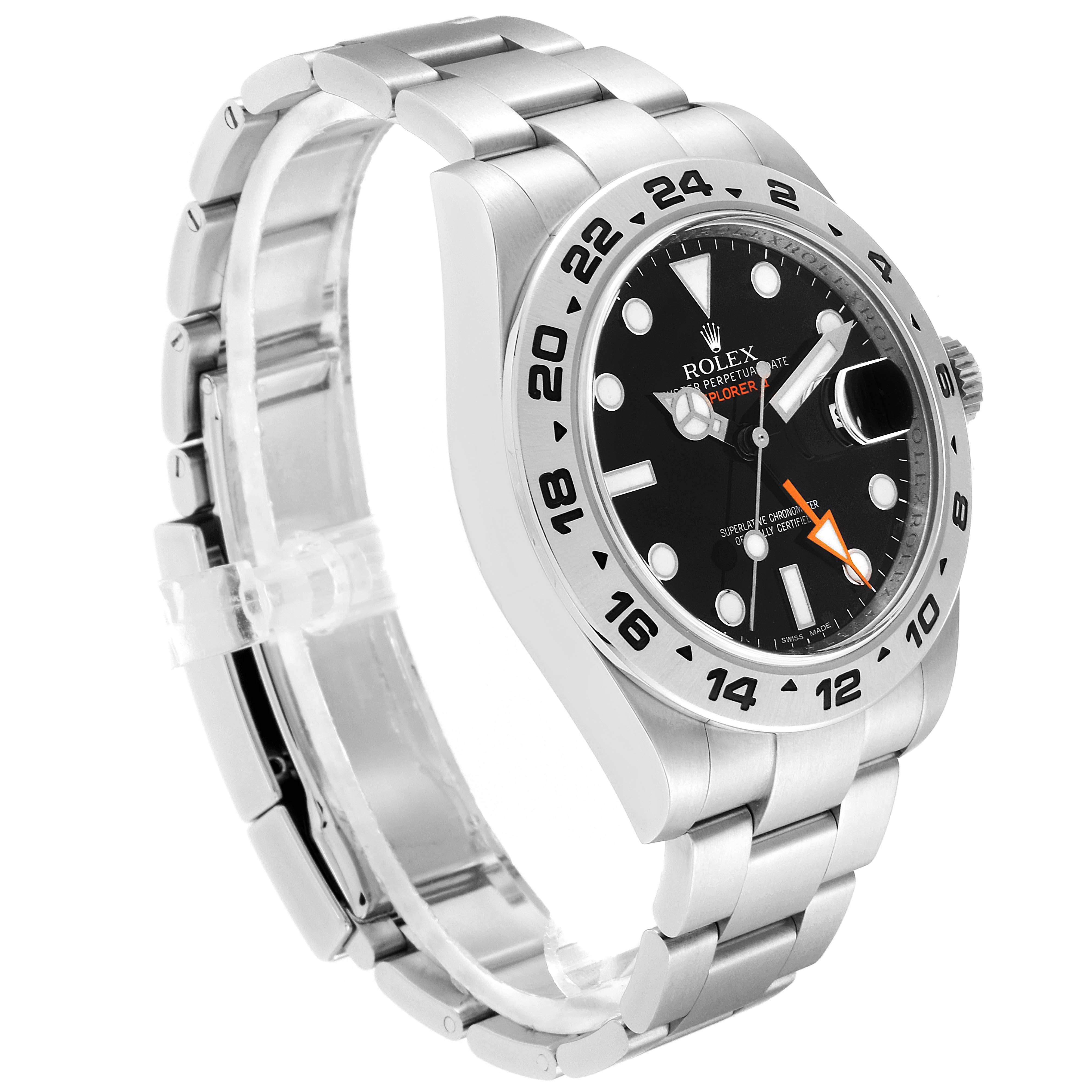 The image shows a side and partial front angle of a Rolex Explorer 216570 Men
s Stainless Steel Black Dial 216570 Men
s Stainless Steel Black Dial watch, highlighting the bezel, bracelet, and black dial.