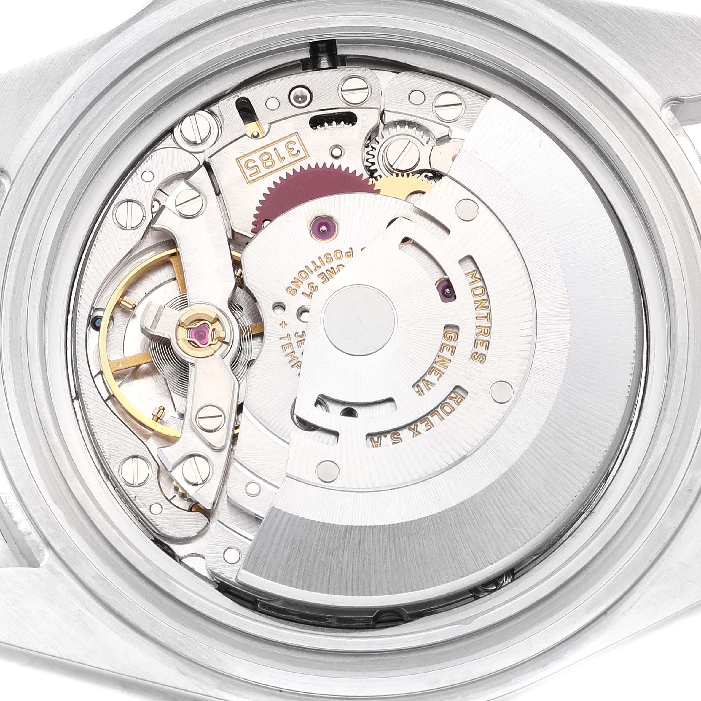 This image displays the back view of the Rolex Explorer 16570 Men's Stainless Steel Black Dial 16570 Men's Stainless Steel Black Dial watch, focusing on its movement and inner mechanics.