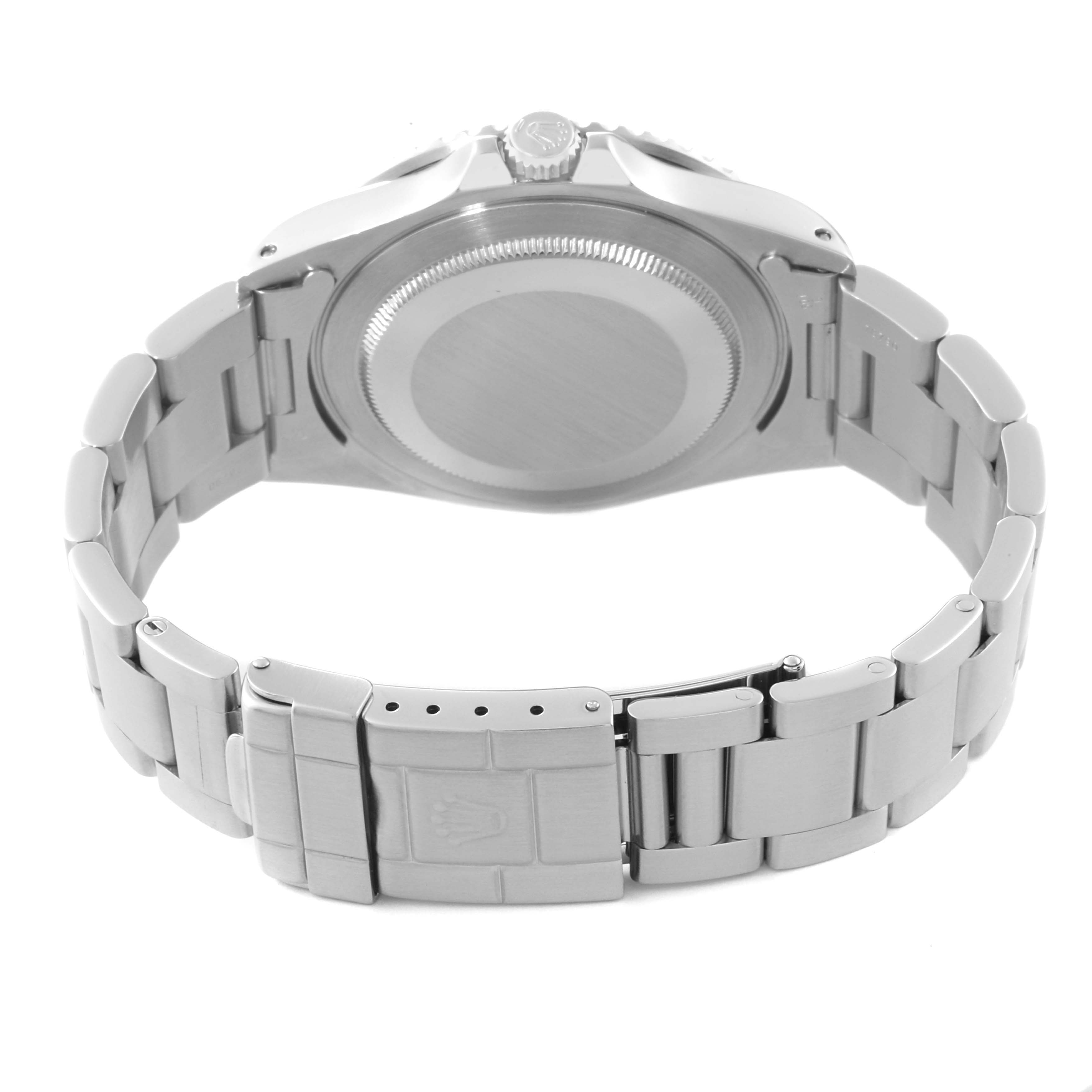 The image shows the back view of a Rolex GMT-Master 16700 Men's Stainless Steel Black Dial 16700 Men's Stainless Steel Black Dial watch, highlighting its case back and bracelet.