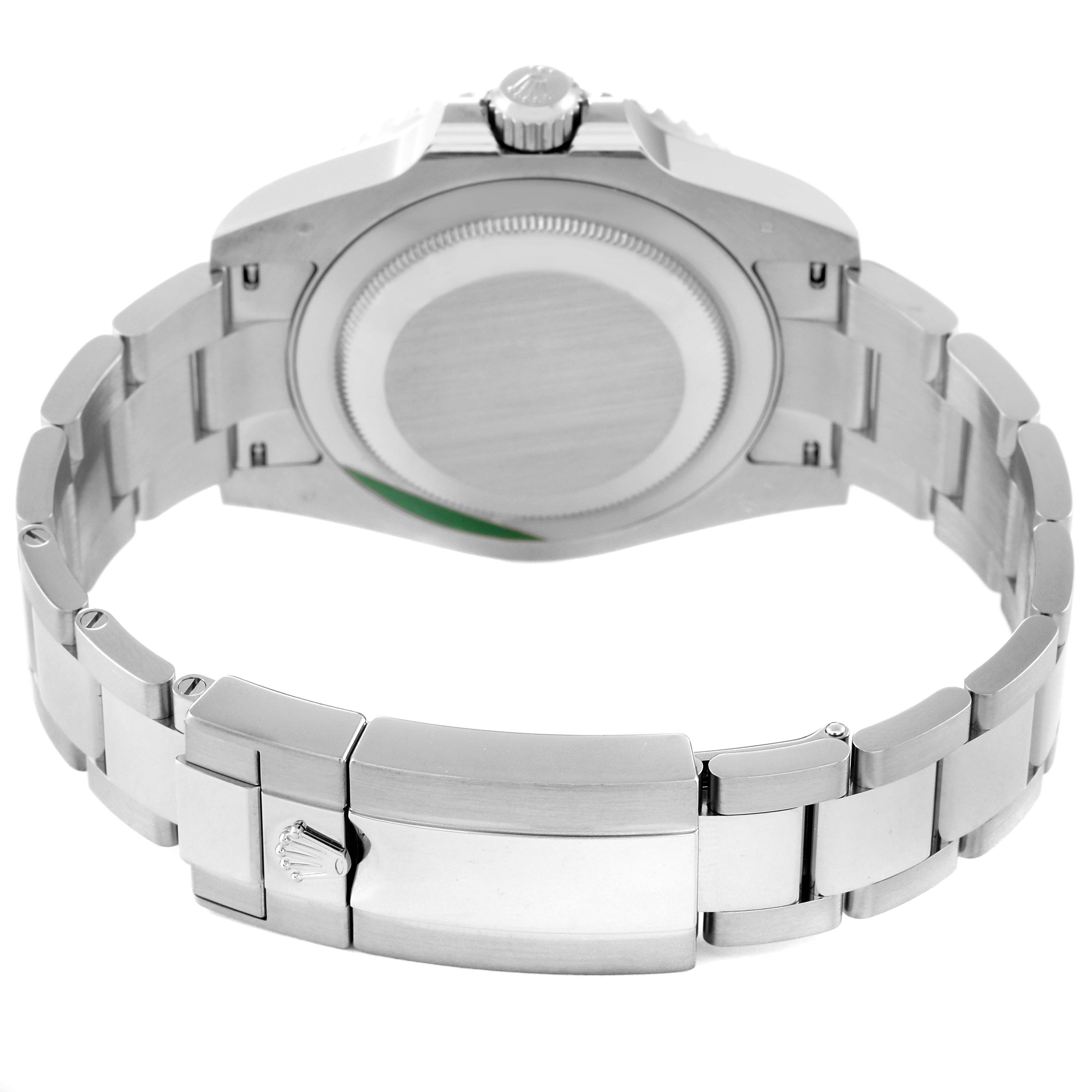 This Rolex GMT-Master 126719 Men's White Gold Blue Dial 126719 Men's White Gold Blue Dial watch is shown from the back, highlighting the case back, bracelet, and clasp.