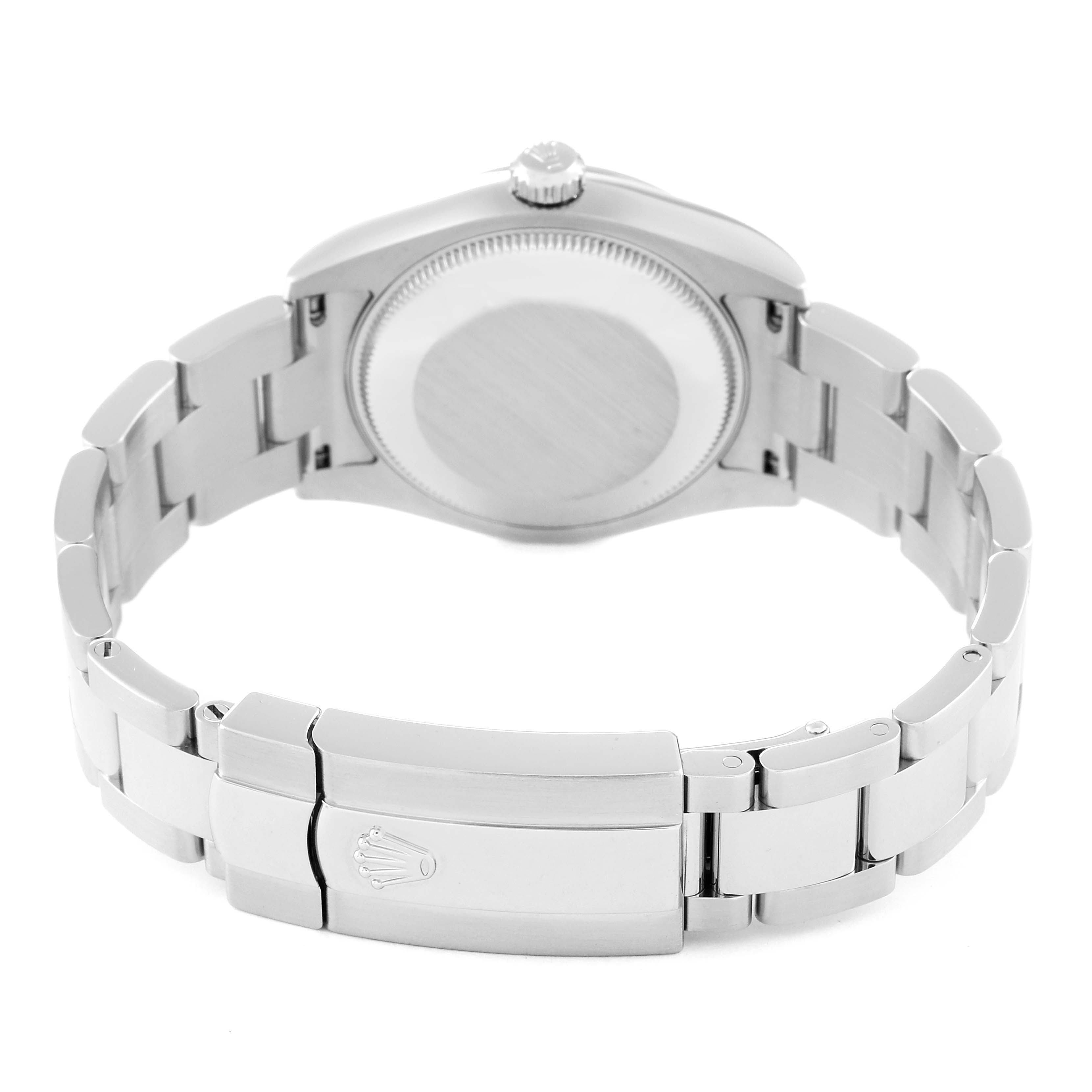 The image shows the back view and bracelet of a Rolex Mid-Size 178240 Women's Stainless Steel Blue Dial 178240 Women's Stainless Steel Blue Dial watch, highlighting the clasp and case back.