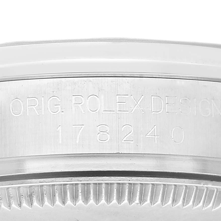 The image shows a close-up of the case side of a Mid-Size Rolex watch, highlighting the engraved text "ORIG. ROLEX DESIGN 178240."