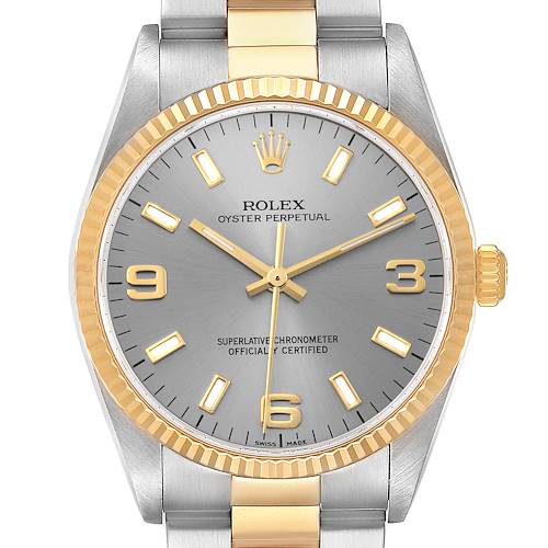 Photo of Rolex Oyster Perpetual Silver Dial Steel Yellow Gold Mens Watch 14233