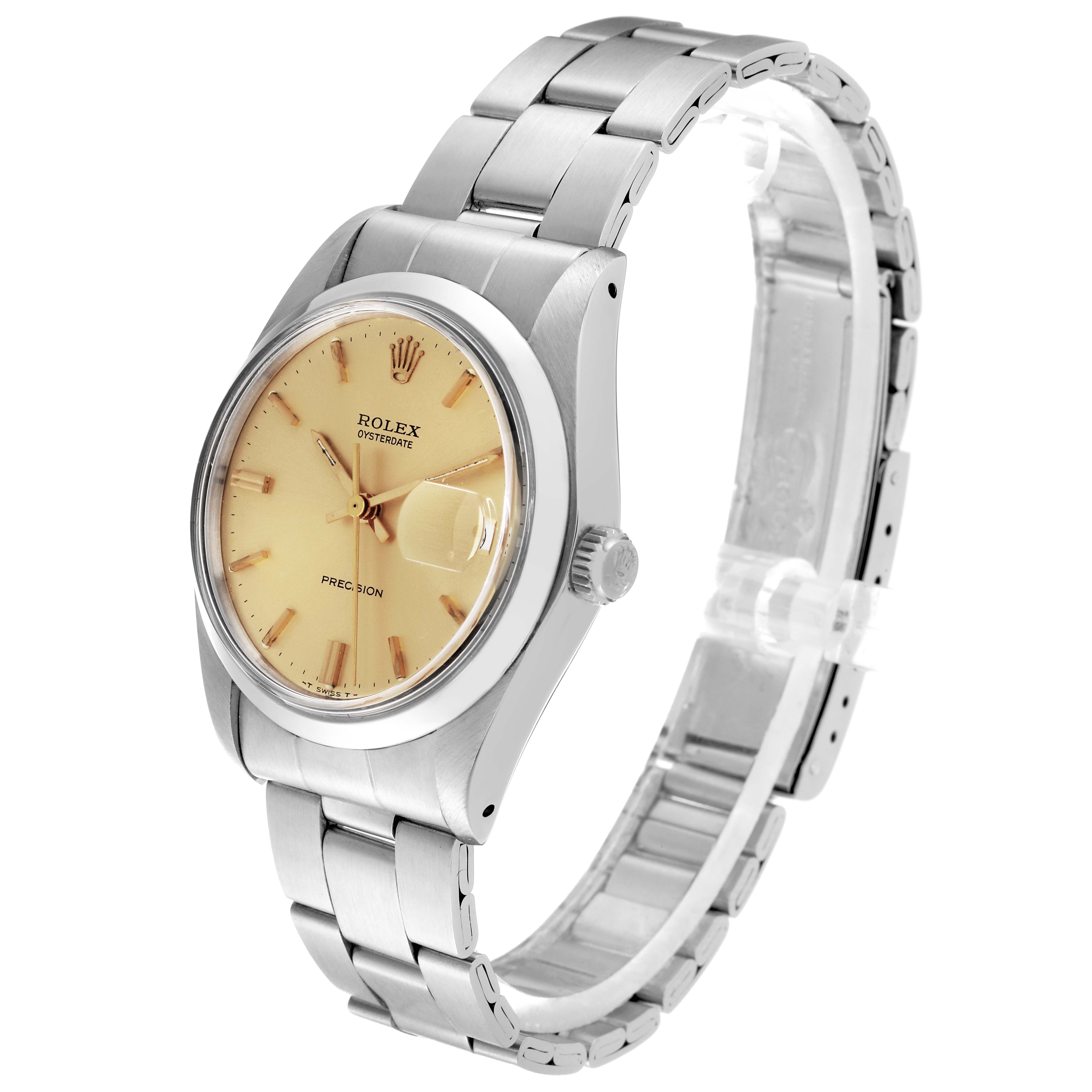 The image shows a Rolex Vintage Collection 6694 Men
s Stainless Steel Champagne Dial 6694 Men
s Stainless Steel Champagne Dial model watch at a three-quarter angle, highlighting the face, bezel, and bracelet.
