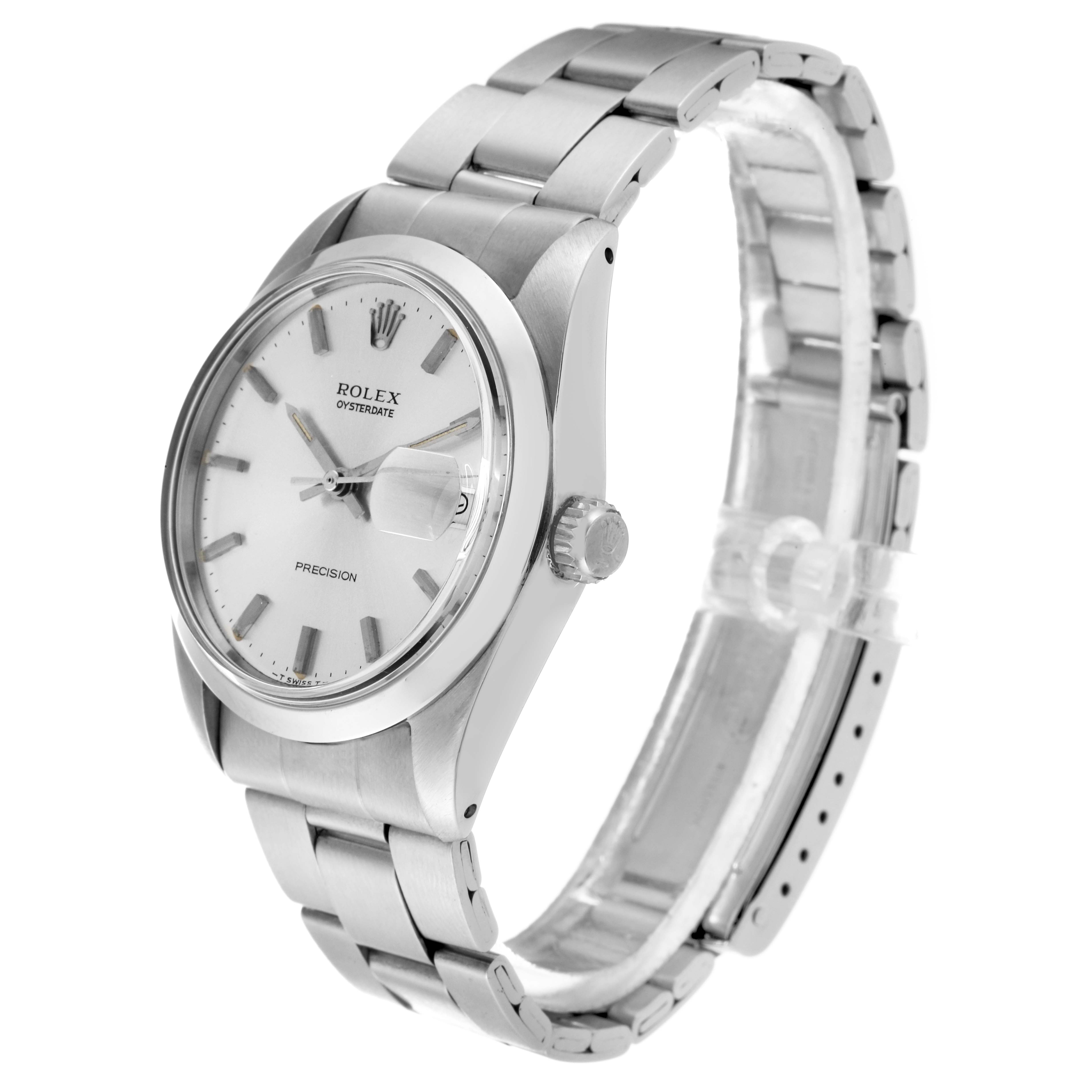 This image shows a Rolex Vintage Collection 6694 Men's Stainless Steel Silver Dial 6694 Men's Stainless Steel Silver Dial watch at a right-angle view, displaying the face, crown, and metal bracelet.