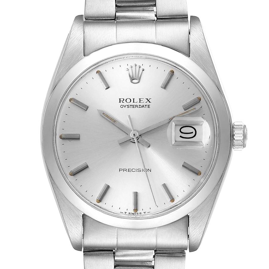 Rolex OysterDate Precision Silver Dial Vintage Steel Mens Watch 6694 SwissWatchExpo