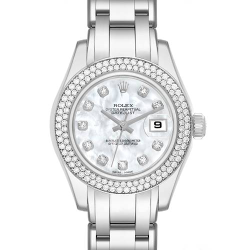 Photo of Rolex Pearlmaster White Gold Mother of Pearl Diamond Dial Ladies Watch 80339