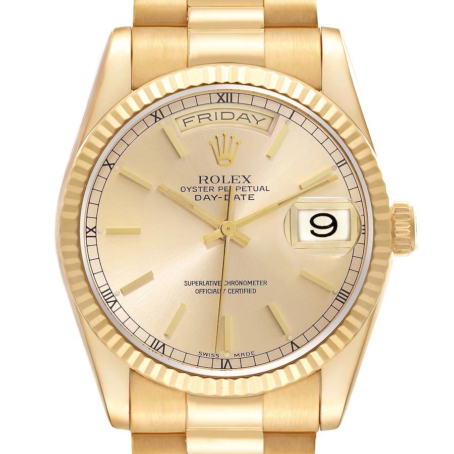 Rolex President Day Date 36mm Yellow Gold Mens Watch 118238 SwissWatchExpo