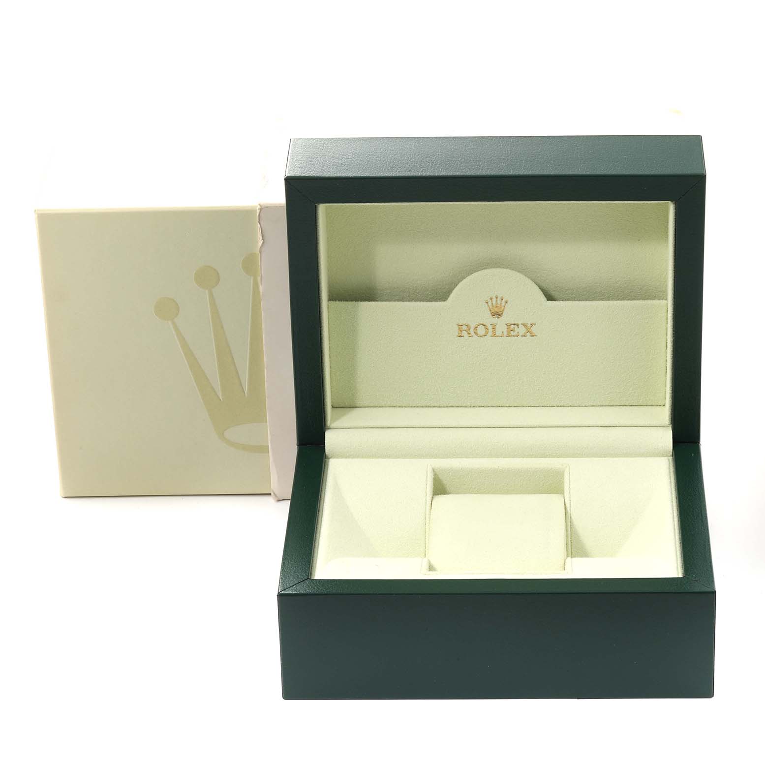 This image shows an open Rolex Sea-Dweller 116660 Men
s Stainless Steel Black Dial 116660 Men
s Stainless Steel Black Dial watch box from a front angle.