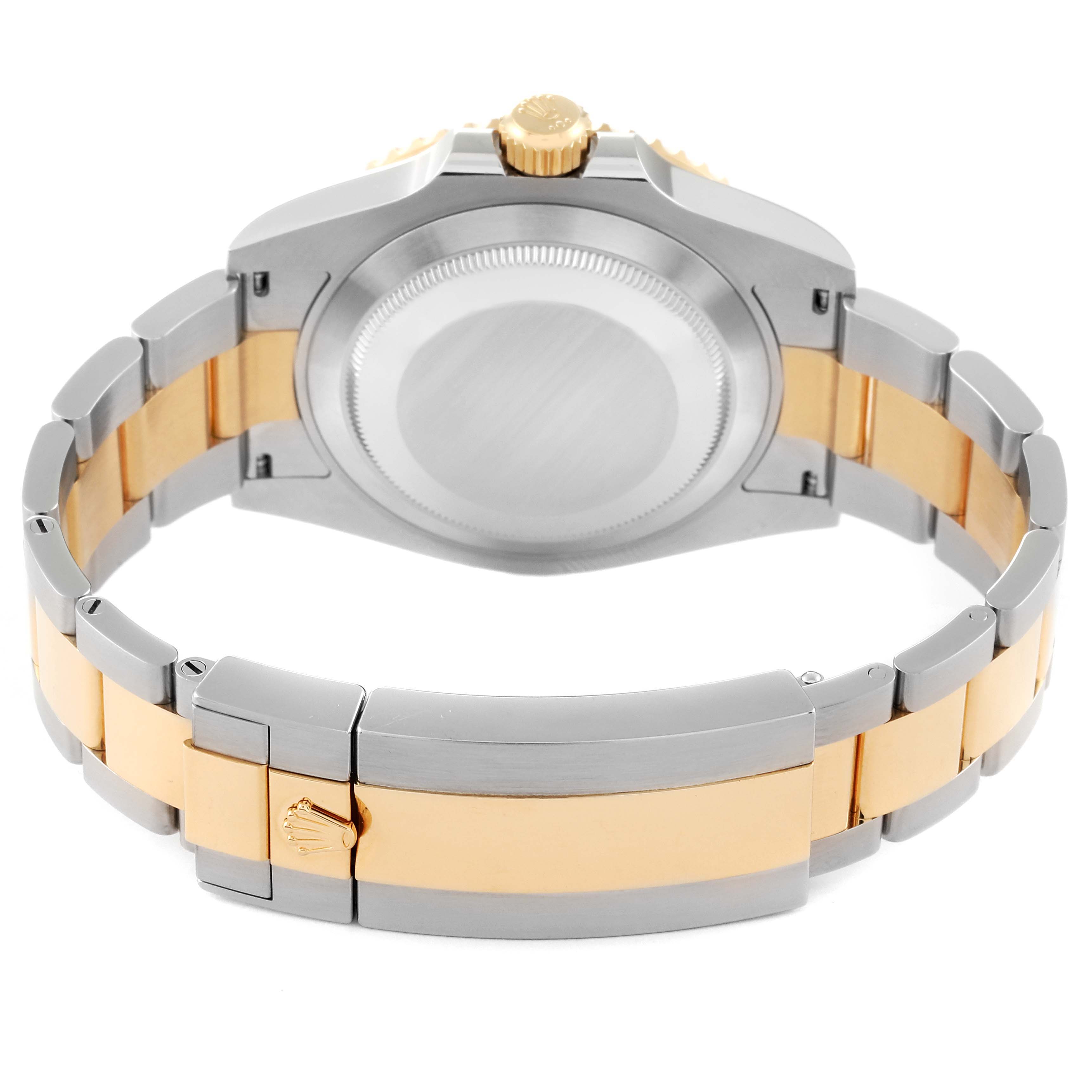 The image shows the back case and the closed bracelet clasp of a Rolex Submariner 126613 Men's Steel and Gold (two tone) Blue Dial 126613 Men's Steel and Gold (two tone) Blue Dial.