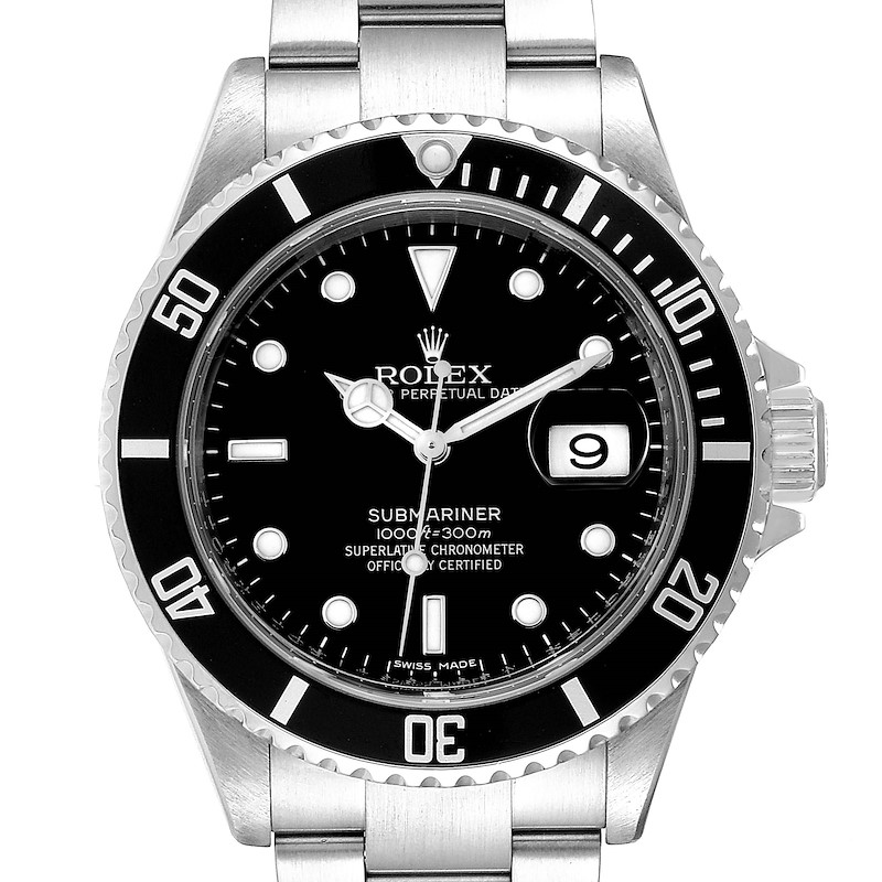Rolex Submariner Date 40mm Stainless Steel Mens Watch 16610 Box Card SwissWatchExpo