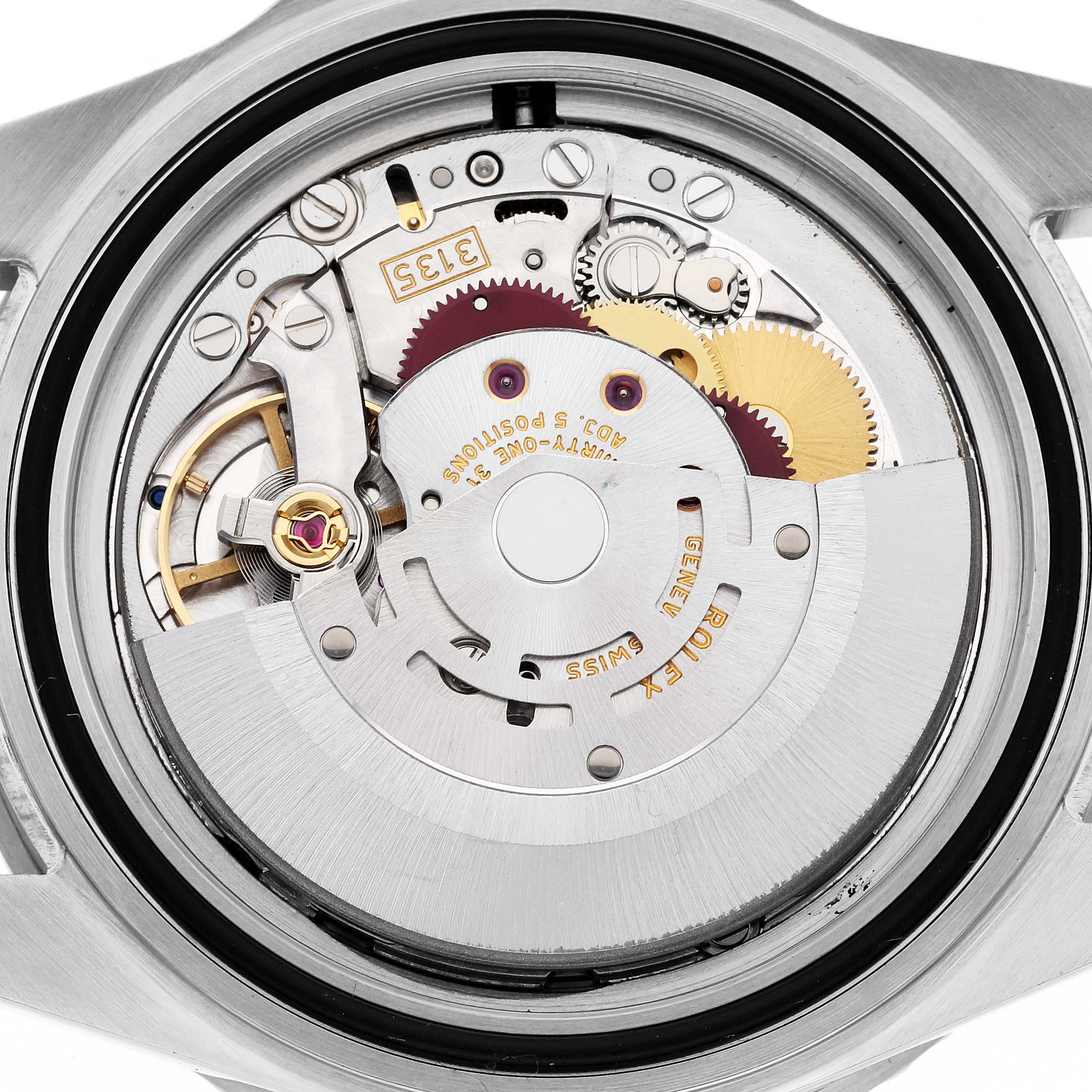 This image showcases the internal mechanism of a Rolex Submariner 16610 Men's Stainless Steel Black Dial 16610 Men's Stainless Steel Black Dial watch viewed from the back.