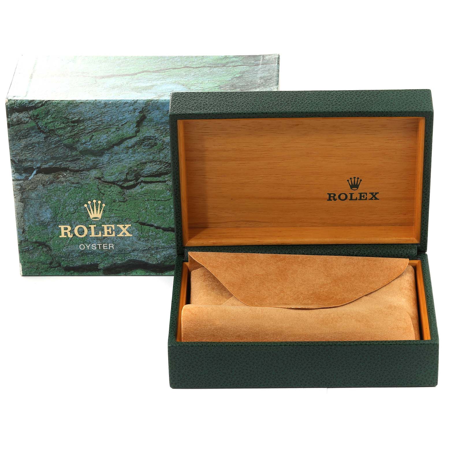 The image shows the packaging and presentation box for a Rolex Submariner 16610 Men's Stainless Steel Black Dial 16610 Men's Stainless Steel Black Dial, including the outer box and inner wooden case.