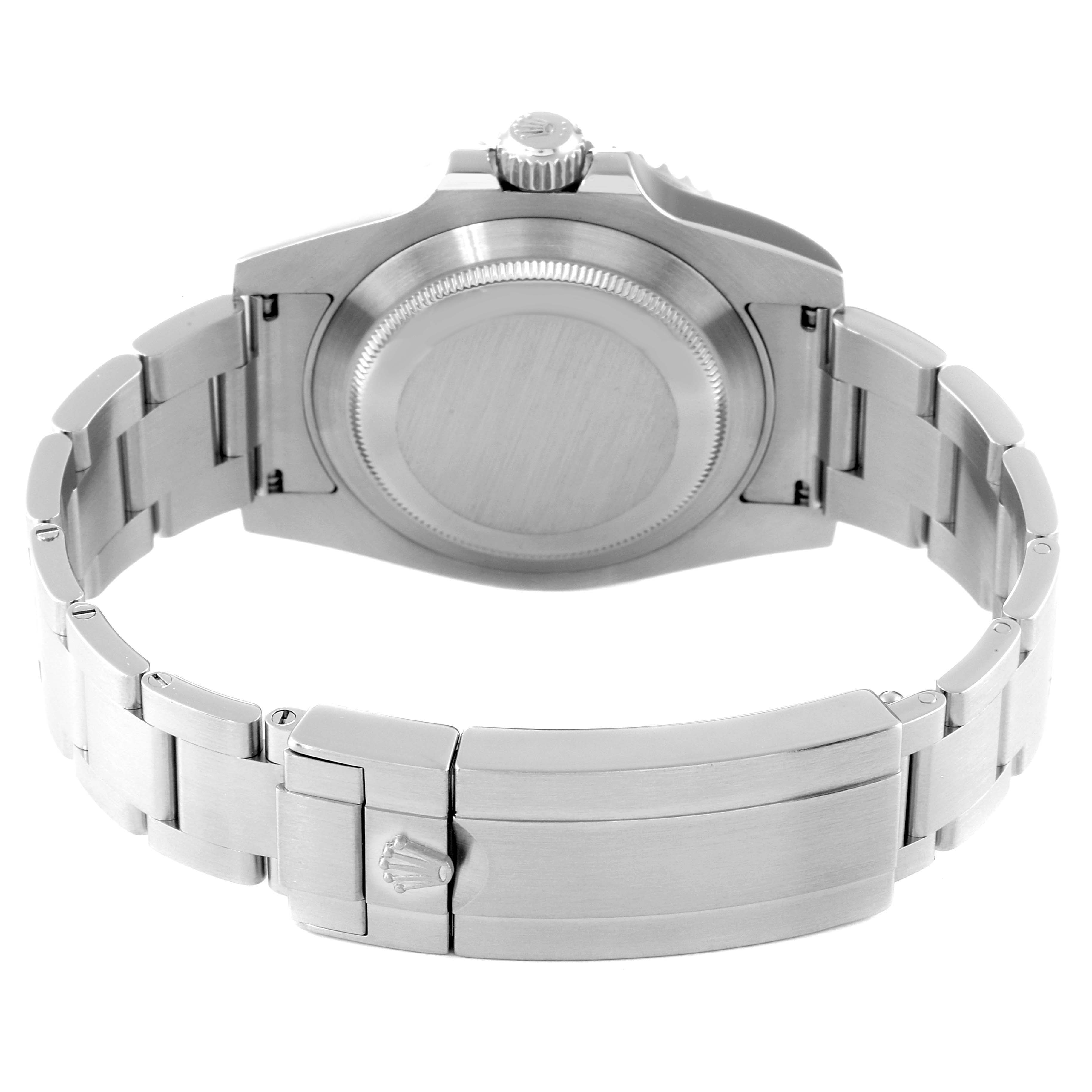 The image shows the back case, crown, and bracelet clasp of a Rolex Submariner 116610LV Men
s Stainless Steel Green Dial 116610LV Men
s Stainless Steel Green Dial watch.