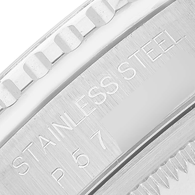 This is a macro shot of the stainless steel bezel and engraving on the Rolex Turn-o-Graph 16264 Men
s Stainless Steel Black Dial 16264 Men
s Stainless Steel Black Dial watch.