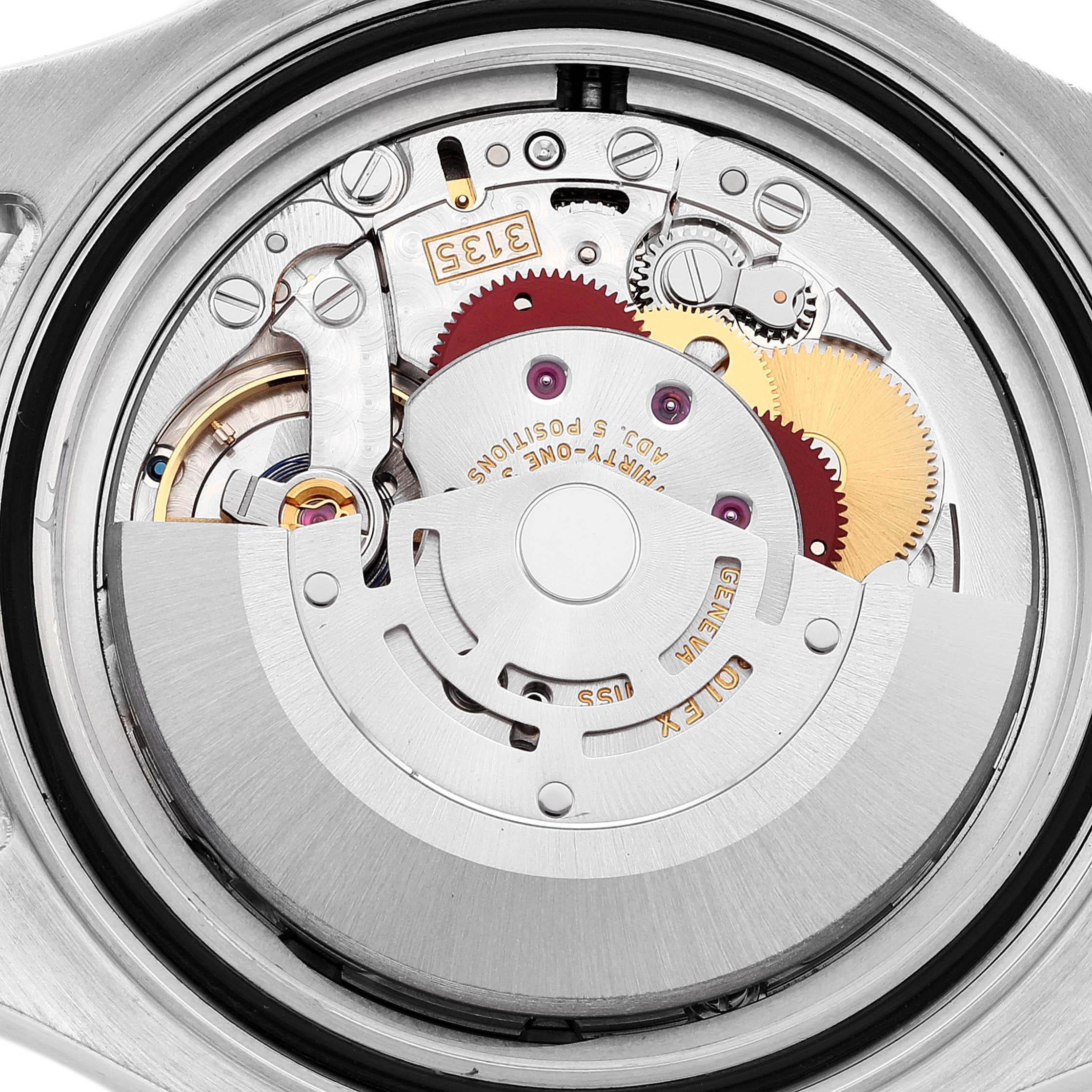 The image shows the internal mechanism of a Rolex Yacht-Master 116622 Men's Stainless Steel Silver Dial 116622 Men's Stainless Steel Silver Dial watch at a close-up angle, displaying gears and movement components.