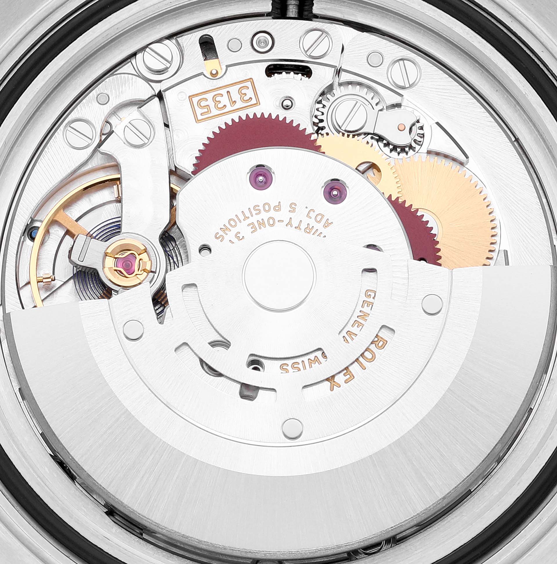 The image shows the internal movement mechanism of a Rolex Yacht-Master 16623 Men's Steel and Gold (two tone) Blue Dial 16623 Men's Steel and Gold (two tone) Blue Dial watch from the back angle.