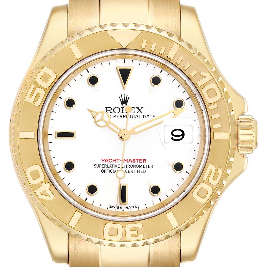 Rolex Yachtmaster 40mm Yellow Gold White Dial Mens Watch 16628 Box Papers SwissWatchExpo