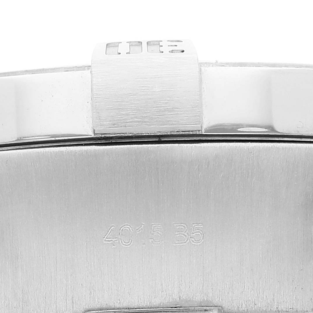 This image shows a close-up of the clasp and metal bracelet of a Breitling Avenger A17331 Men's Stainless Steel Yellow Dial A17331 Men's Stainless Steel Yellow Dial watch, focusing on the engraved details.