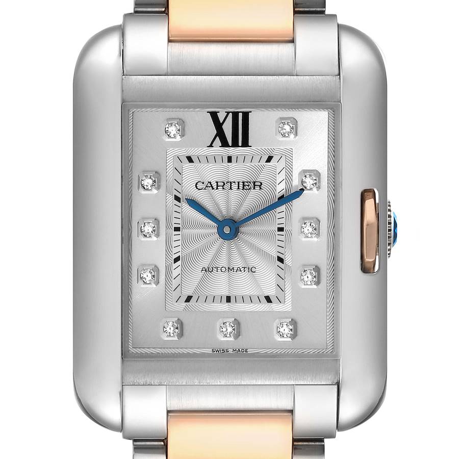 Cartier Tank Anglaise Medium Steel Rose Gold Diamond Ladies Watch WT100025 SwissWatchExpo