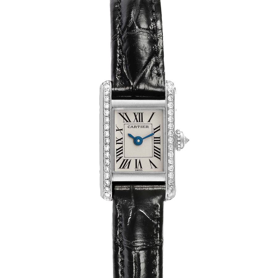 Cartier Tank Americaine Mini White Gold Diamond Bezel Ladies Watch 1371 SwissWatchExpo