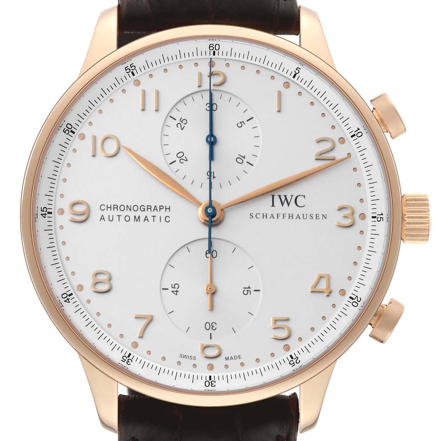 IWC Portuguese Chronograph Rose Gold Silver Dial Mens Watch IW371402 SwissWatchExpo