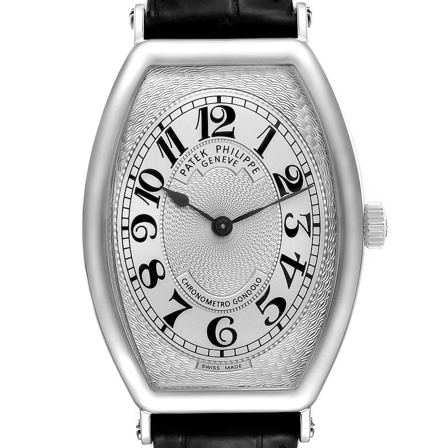 Patek Philippe Gondolo Platinum Black Strap Mens Watch 5098 SwissWatchExpo