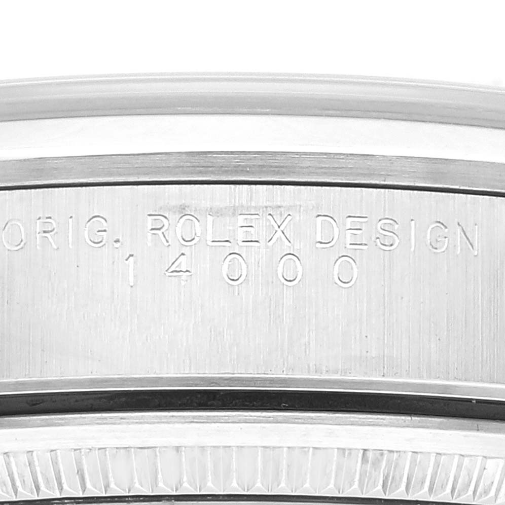The image shows the side of the Rolex Air-King 14000 Men's Stainless Steel Black Dial 14000 Men's Stainless Steel Black Dial watch case, displaying the engraved model number "14000."