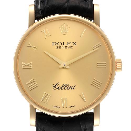 Photo of Rolex Cellini Classic Yellow Gold Black Strap Mens Watch 5115