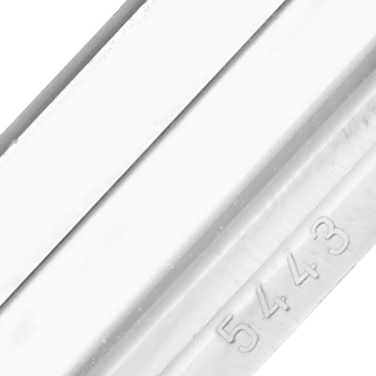 This close-up image shows part of the band clasp with "5443" marking of a Rolex Cellini 5443/9 Men's White Gold Black Dial 5443/9 Men's White Gold Black Dial watch.